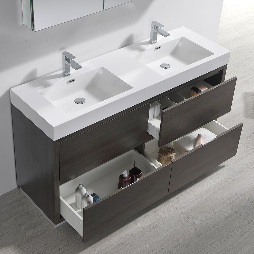 Fresca Senza 60-in Gray Oak Double Sink Bathroom Vanity with White ...