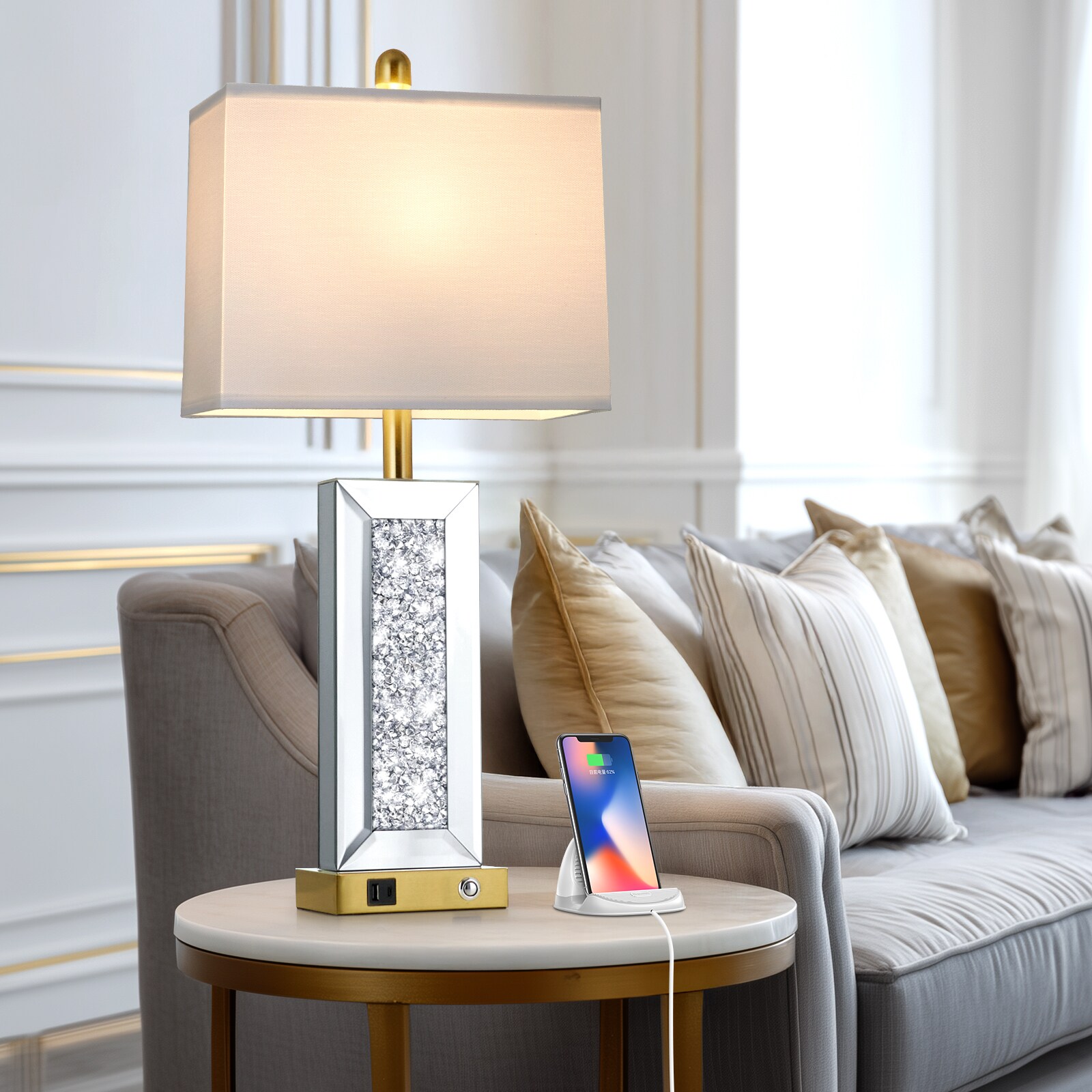 UrFurnishings Glum 27.5-in Gold LED On/Off switch Table Lamp with Linen ...