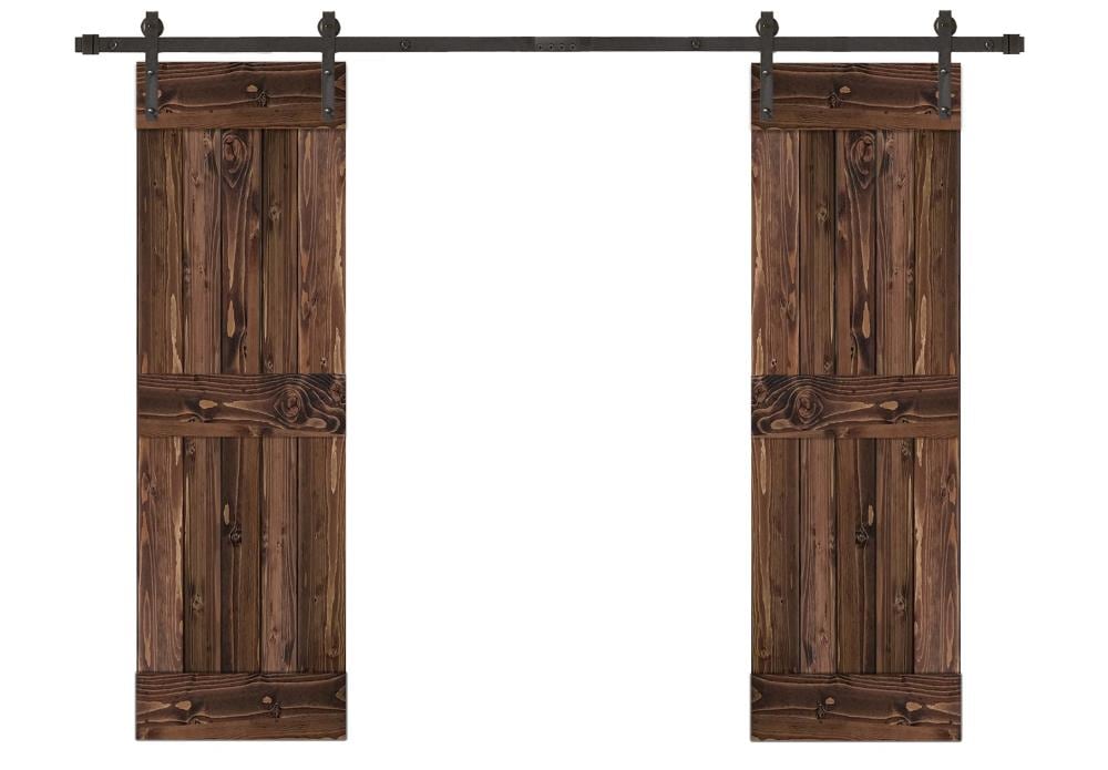 Creative Entryways BPEP2120-4884-10B 48-in x 84-in Espresso Mid-Bar Pine Wood Solid core Double Barn Door (Hardware Included)