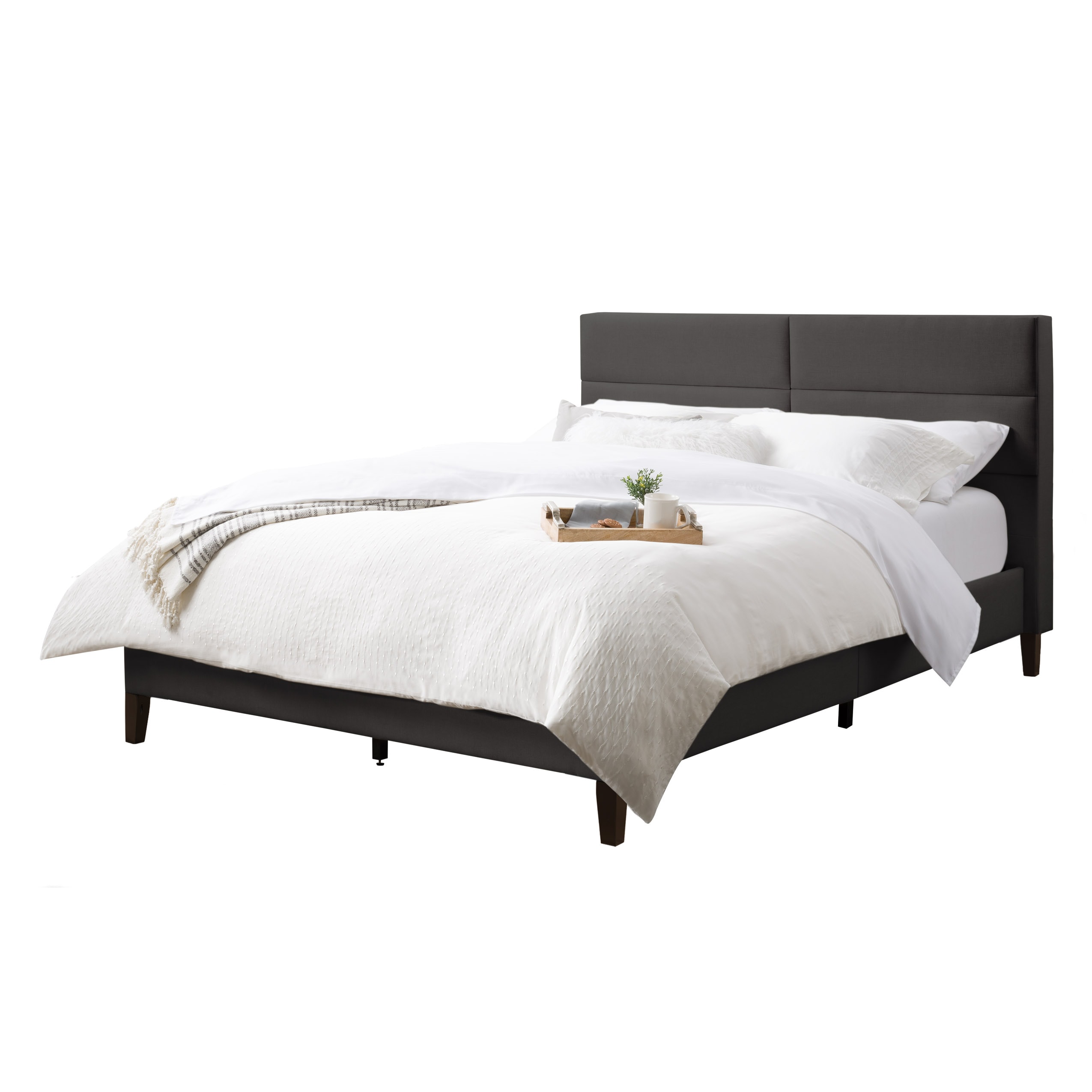 CorLiving BRH-201-Q Bellevue Dark Grey Queen Upholstered Panel Bed