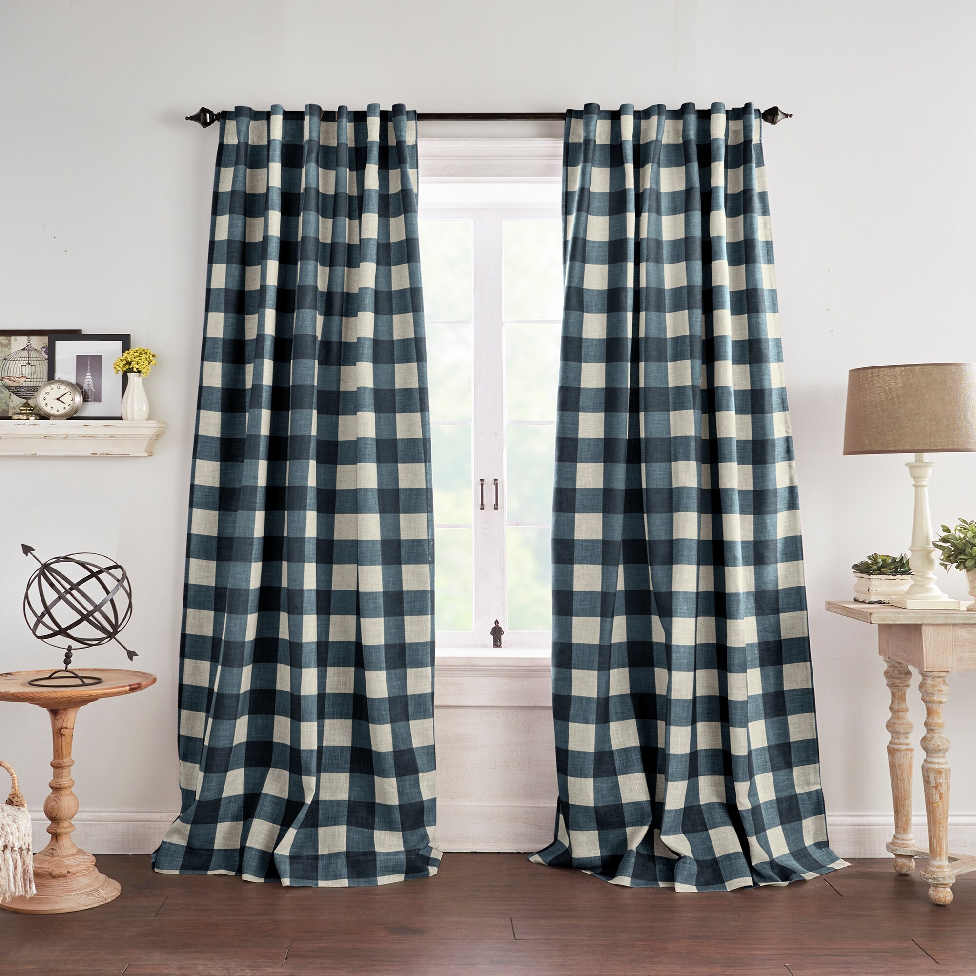 Indigo Buffalo Check Blackout Linen-Blend Window Panel
