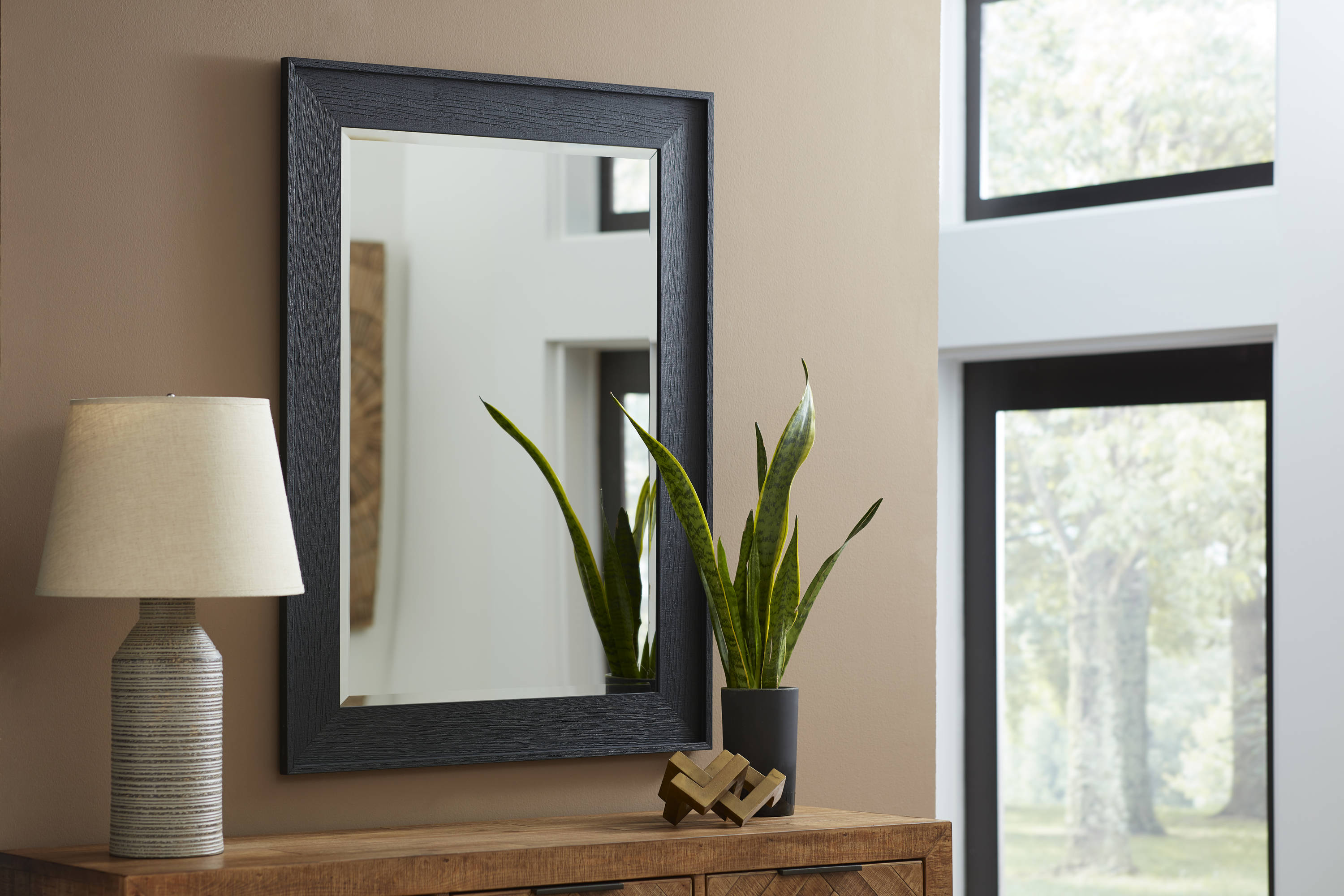 allen + roth 31.5-in W x 43.5-in H Black Framed Wall Mirror in the Mirrors  department at