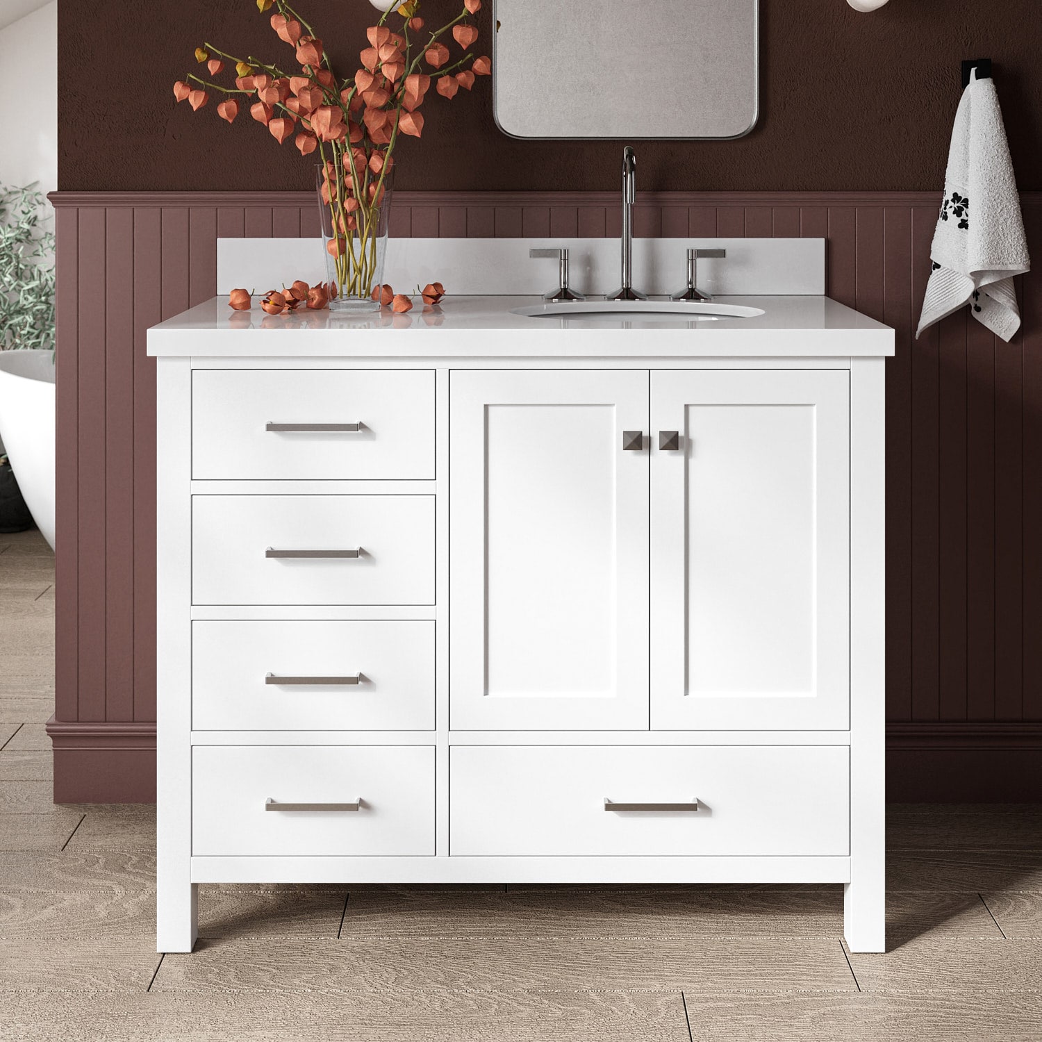 ARIEL A043SRWQOVOWHT Cambridge 43-in White Undermount Single Sink Bathroom Vanity with Pure White Quartz Quartz Top