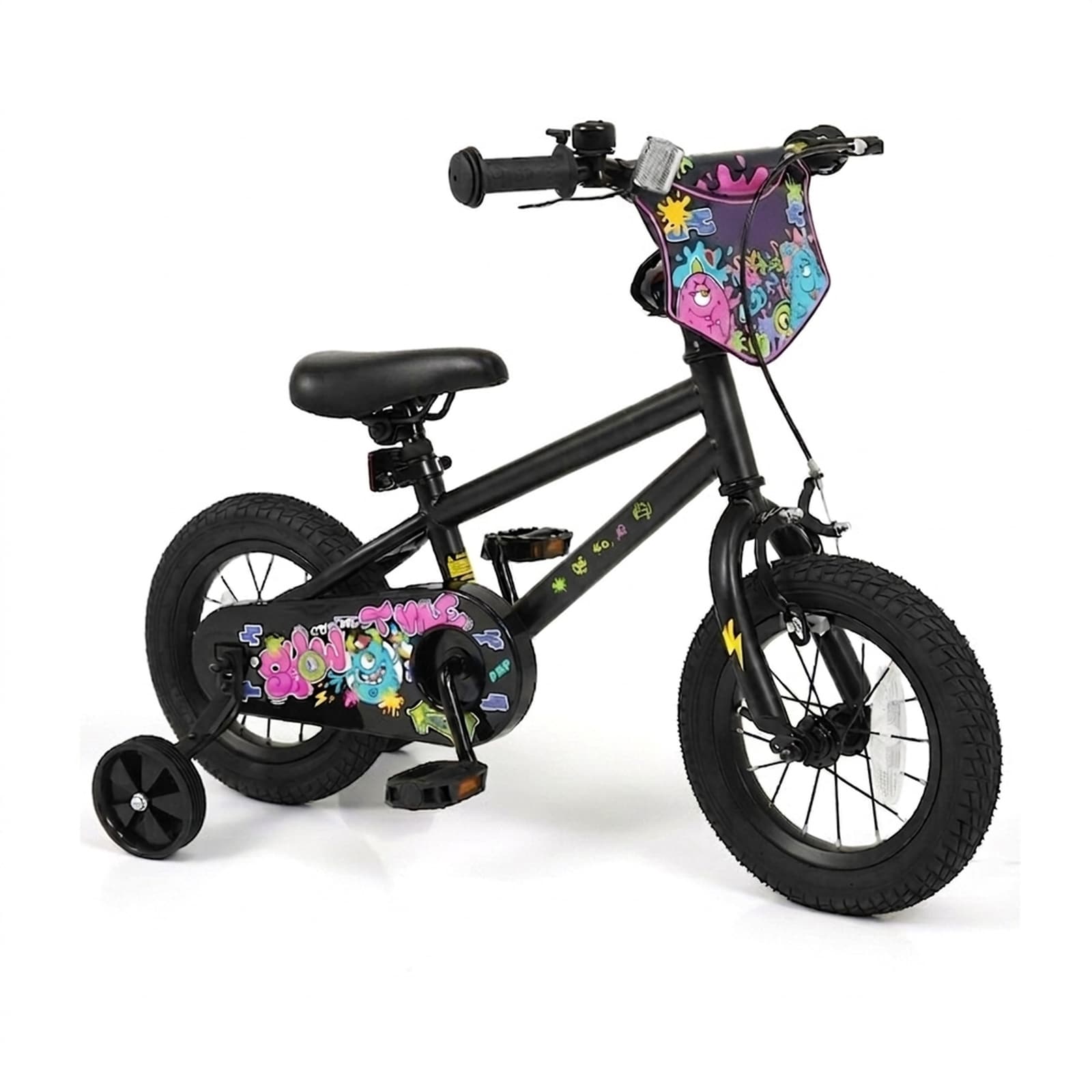 SUGIFT 16-in Kids Bike Street Art Black with Customizable Number Plate Training Wheels for Ages 4-7