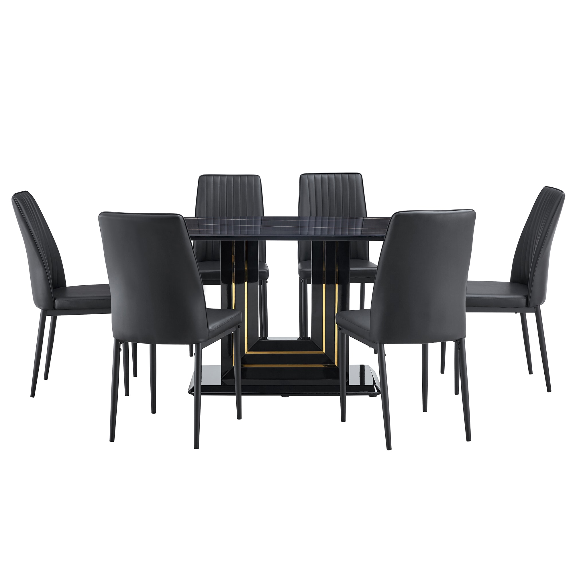 SINOFURN SYA010115BG Black Contemporary/Modern Dining Room Set with Rectangular Table ( Seats 6 )