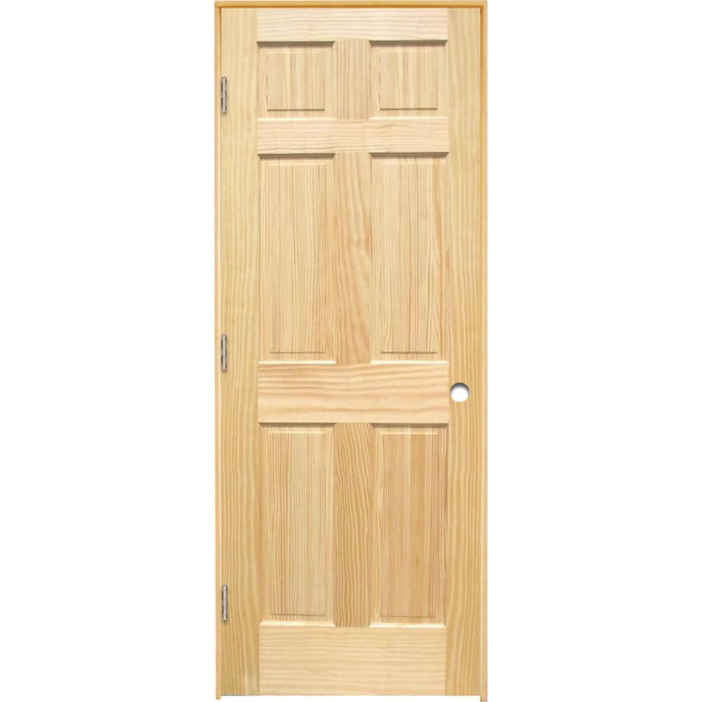 RELIABILT LOE830259 36-in x 80-in Unfinished Solid core 6-panel Right hand Unfinished Pine Wood Flat Jamb Single Prehung Interior Door