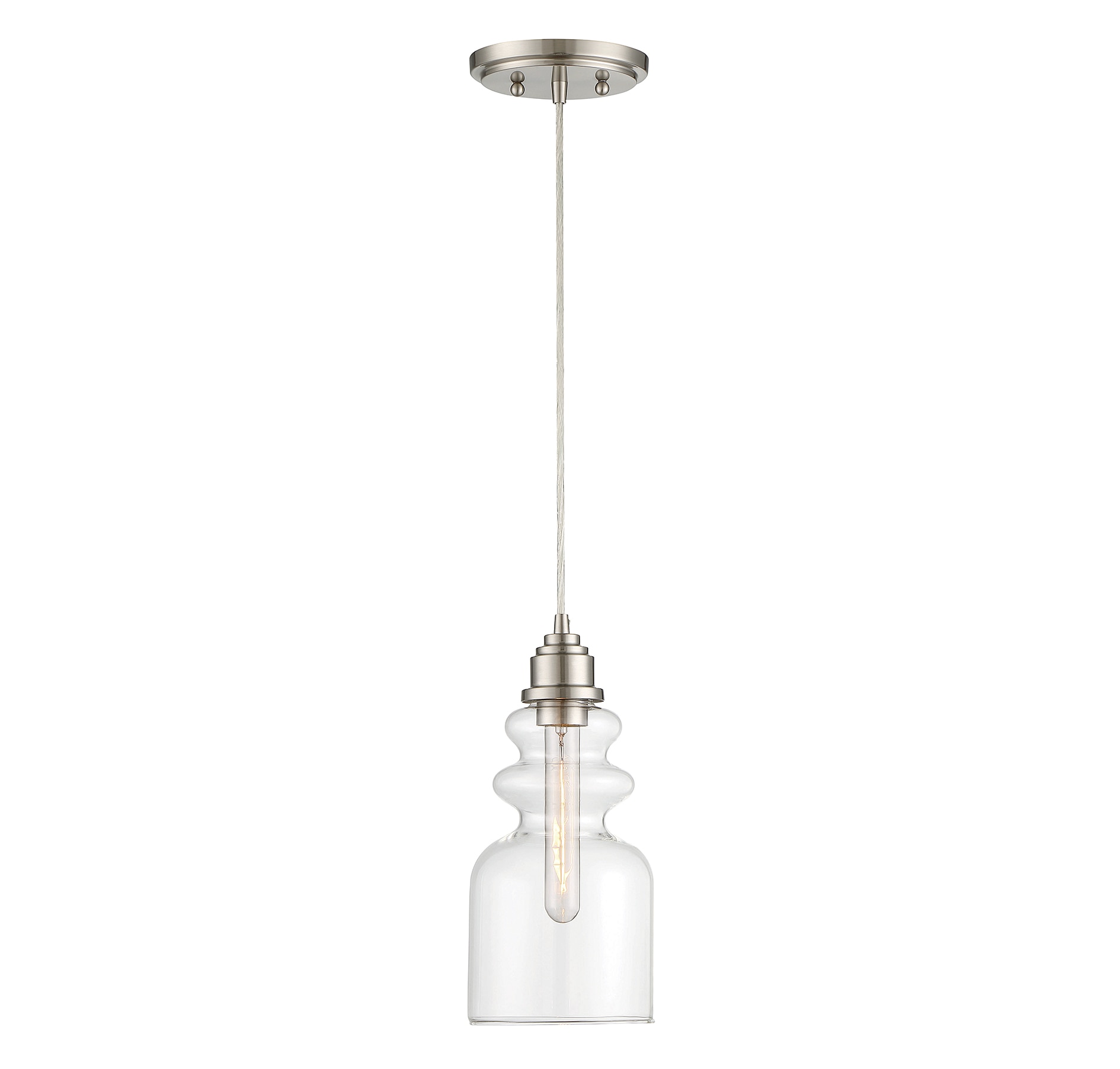 Curved Clear Glass 6" Mini Pendant Light in Brushed Nickel