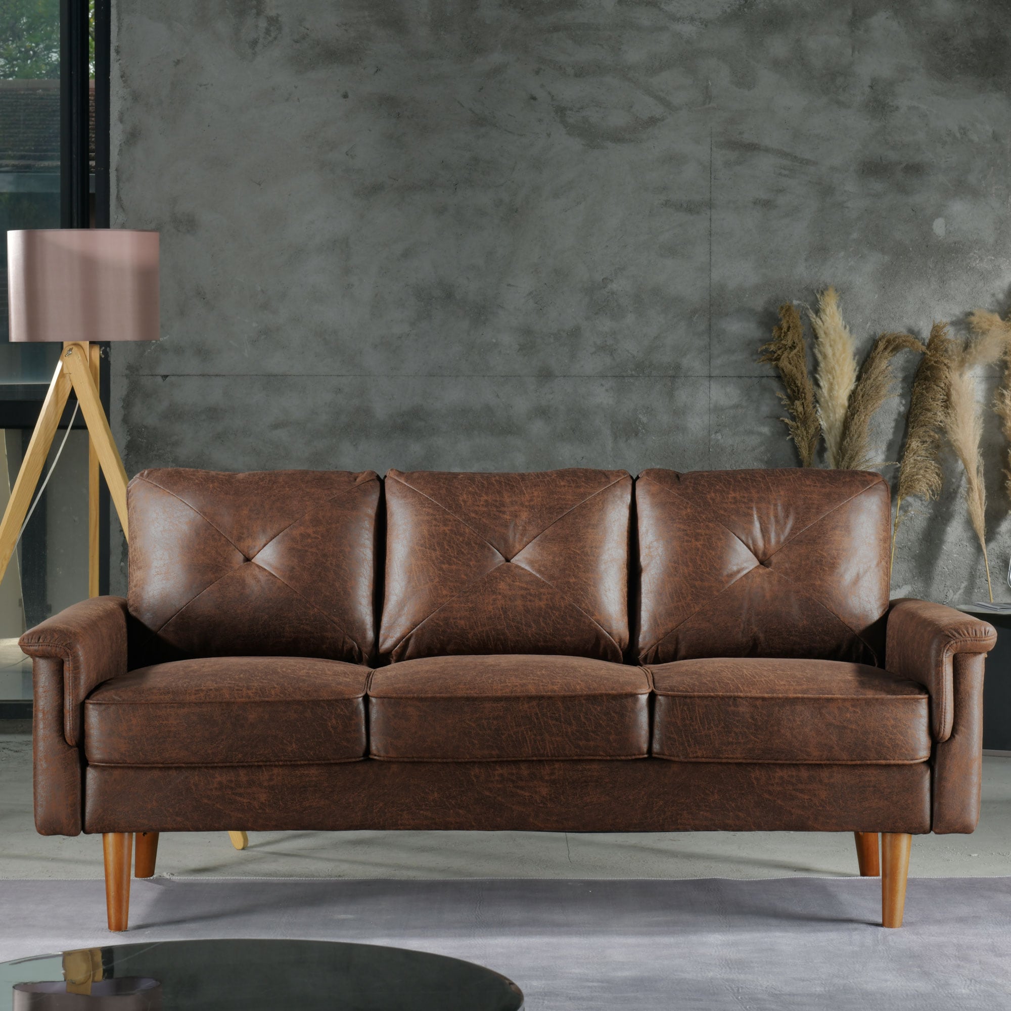 weaxty HMBNOP800 71.4-in Modern Dark Brown Suede 3 -seater Sofa