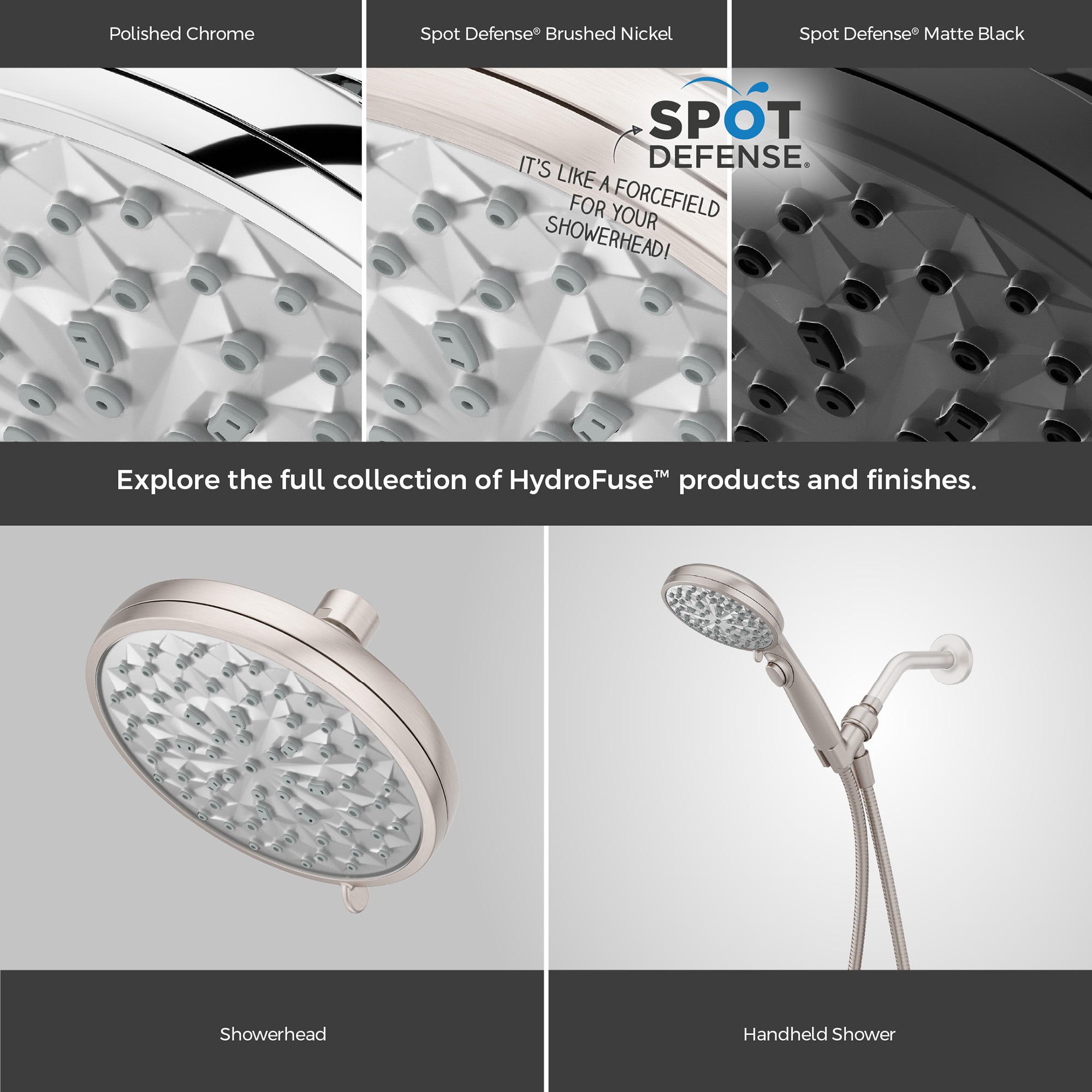 HydroFuse Brushed Nickel 6-Function Wall Mounted Shower Head