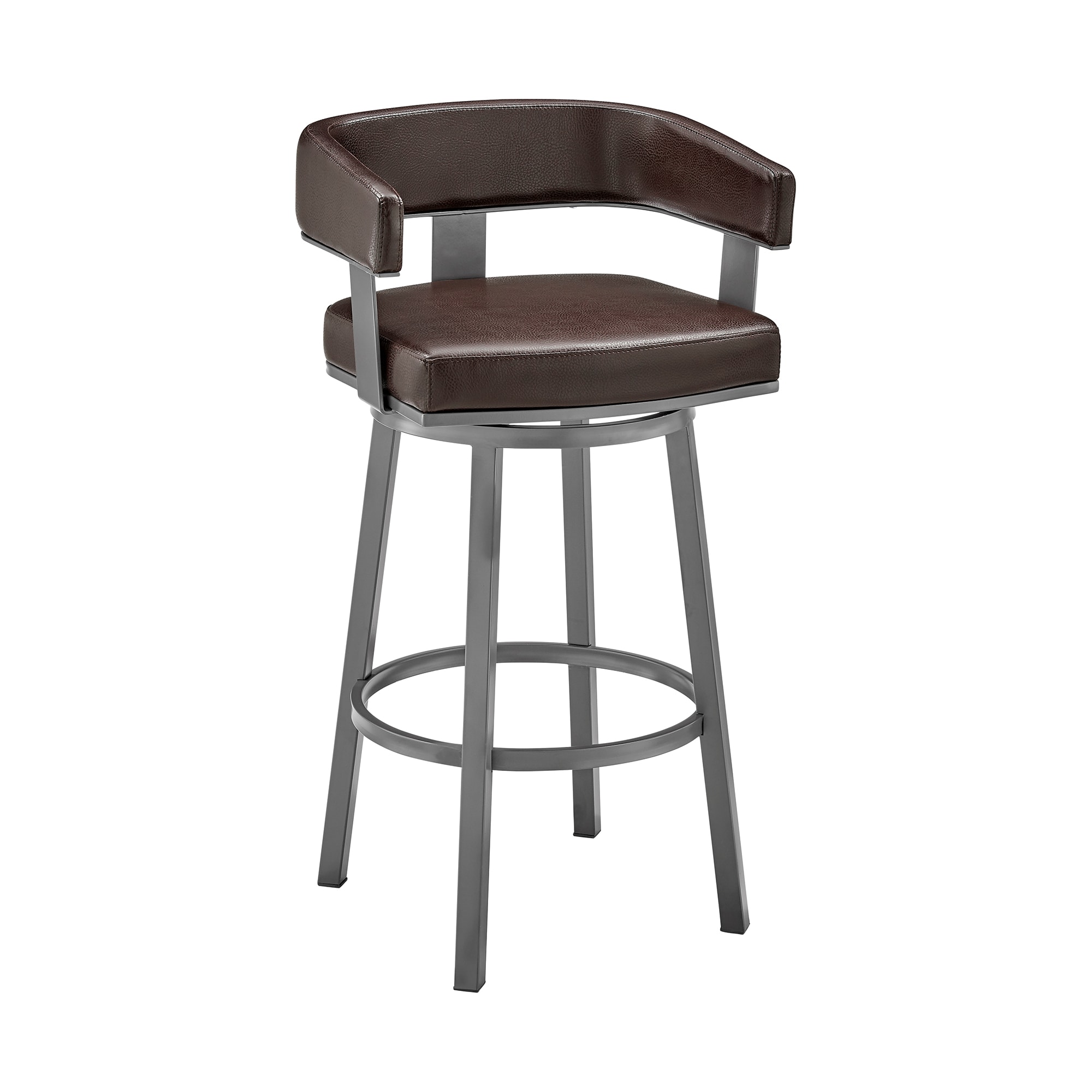 Armen Living 721535761944 Cohen Chocolate/java 26.0-in H Counter height Bucket seat Upholstered Swivel Metal Bar Stool with Arms and Back