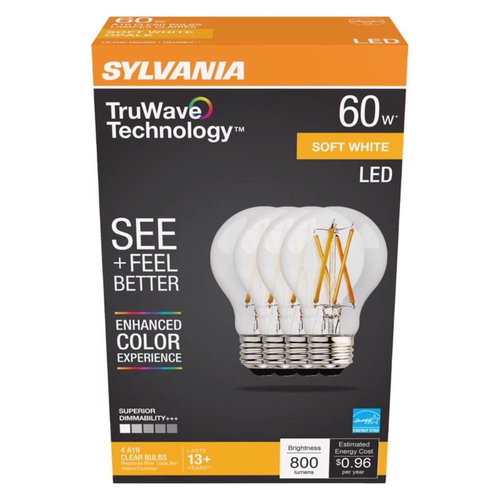 SYLVANIA  TruWave A19 E26 (Medium) LED Bulb Soft White 60 Watt Equivalence 4 pk
