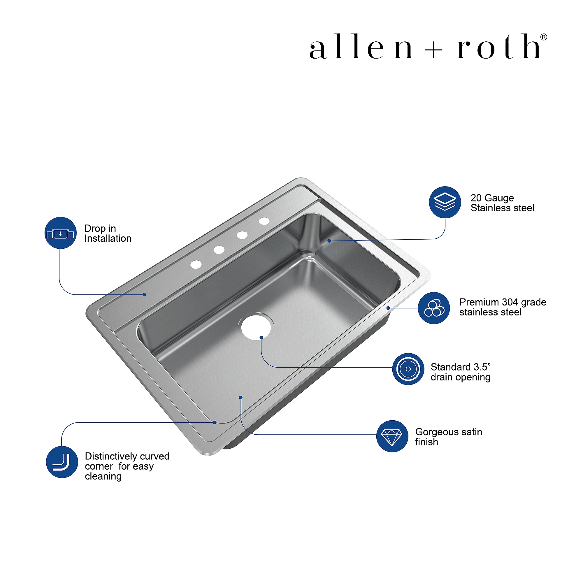 Allen Roth Fenway Drop In 33 In X 22 In Stainless Steel Single Bowl 4