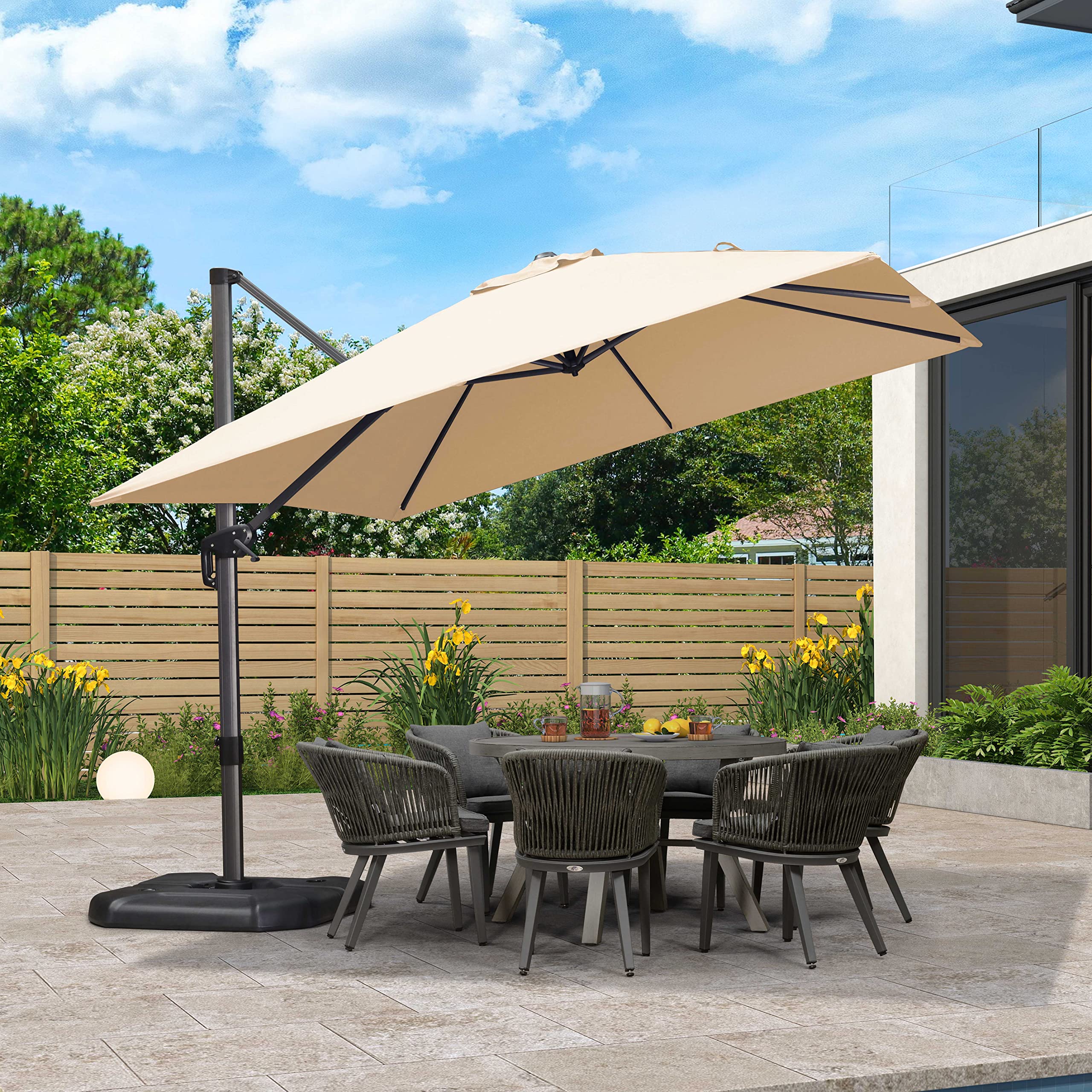 PURPLE LEAF LS04XHS10-KK 10-ft Aluminum Beige Crank Cantilever Patio Umbrella