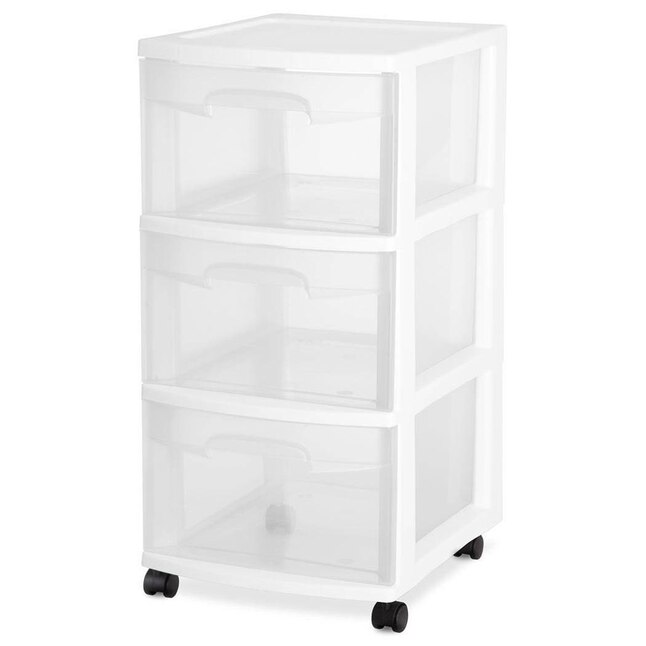 White Stackable Plastic Storage Drawer, 3 Drawer Plastic Storage Chest With Wheels