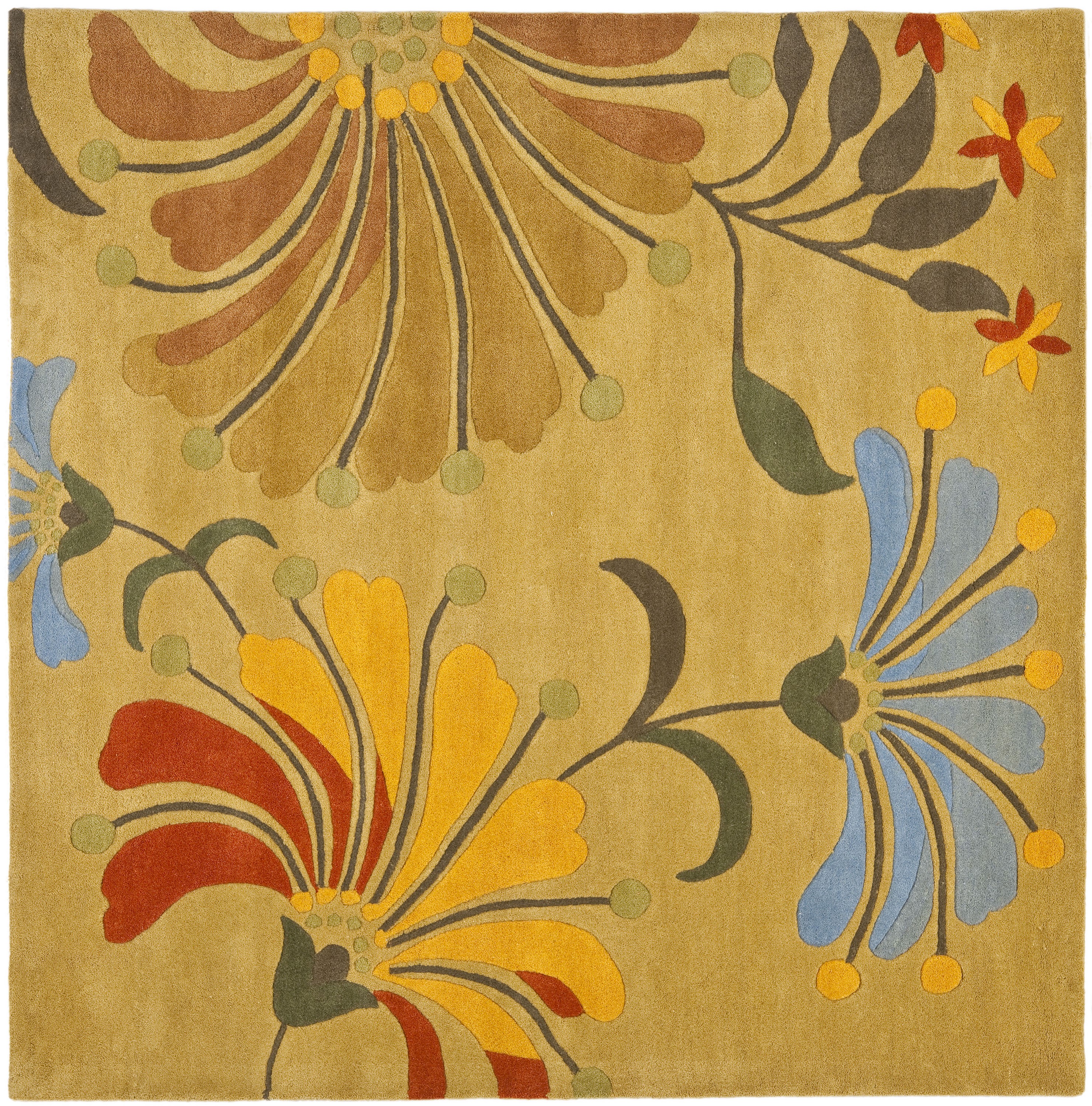 Hand-Tufted Golden Olive Square Wool-Viscose Blend Area Rug - 6'
