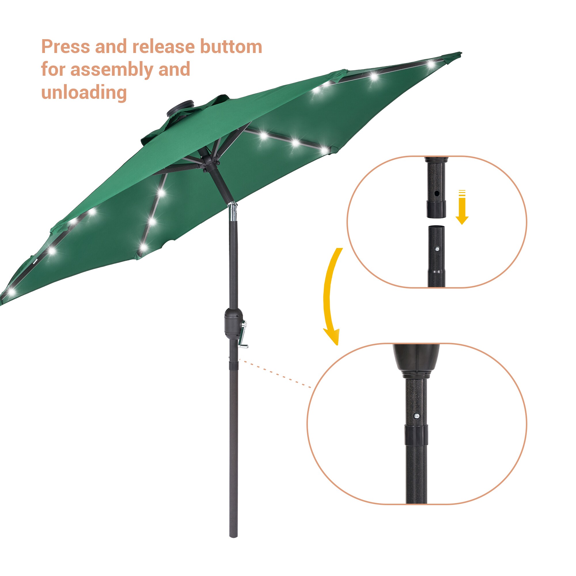 ACEGOSES 7.5-ft Dark Green Solar Powered Push-button Tilt Market