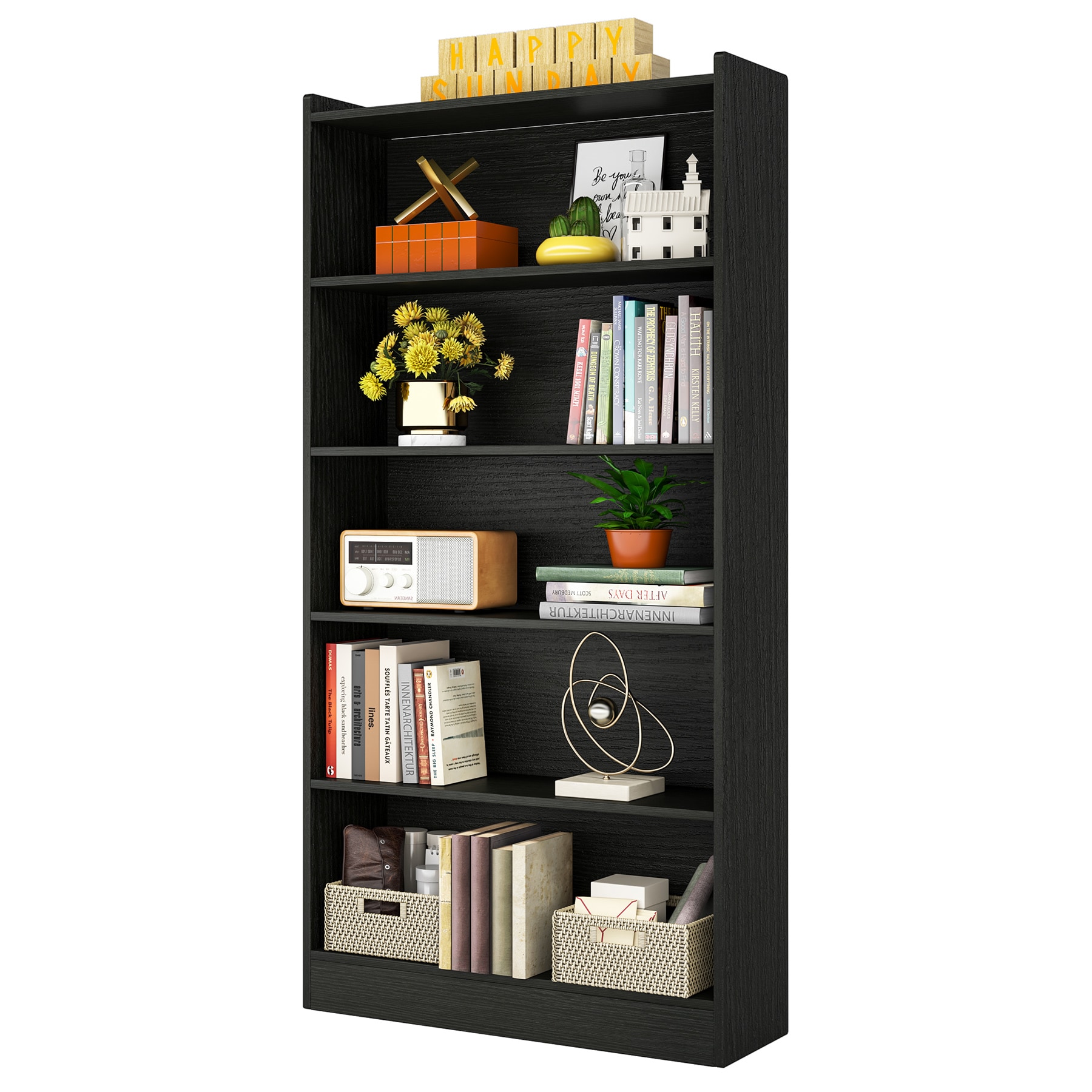 Tribesigns HOGA-XK00225 Bookshelf Black Wood 6 -Shelf Bookcase ( 35.41-in W x 72.04-in H x 11.81-in D ) Finished