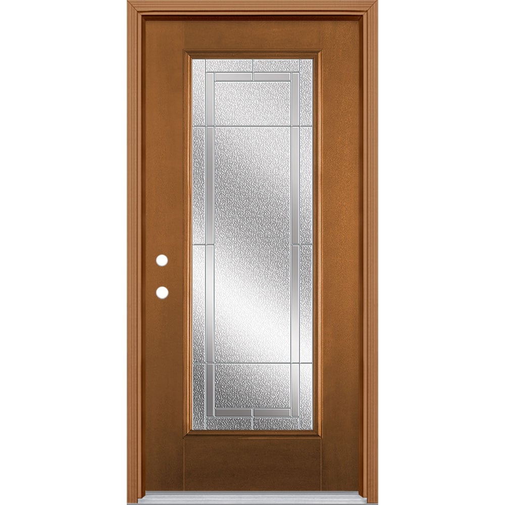 Masonite 3419834 Focus 36-in x 80-in x 4-9/16-in Fiberglass Craftsman Right-hand inswing Woodhaven Stained Prehung Front Door with Brickmould Insulating core