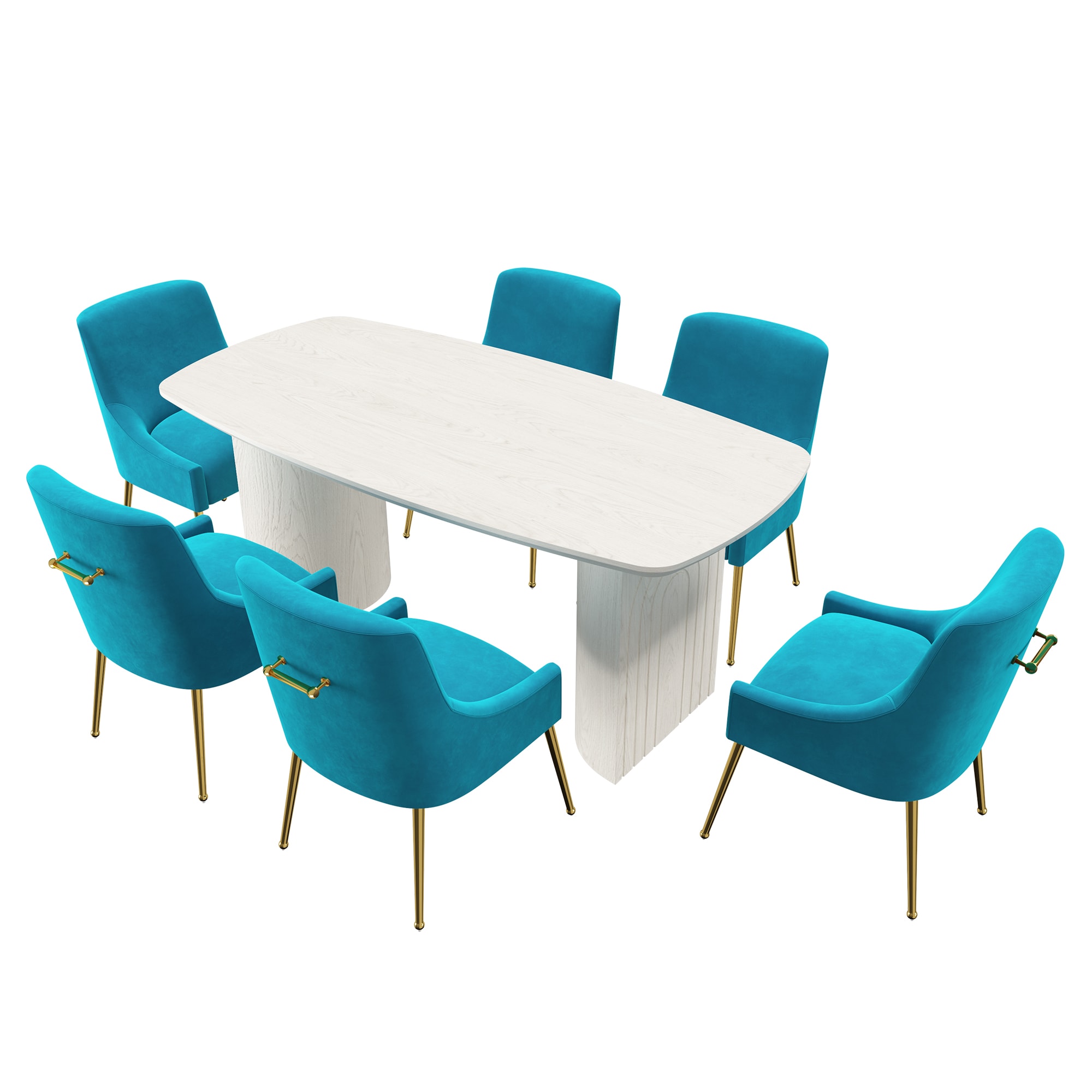 Clihome CL-1660A700LB Light Blue Chair/White Table Contemporary/Modern Dining Room Set with Rectangular Table ( Seats 6 )