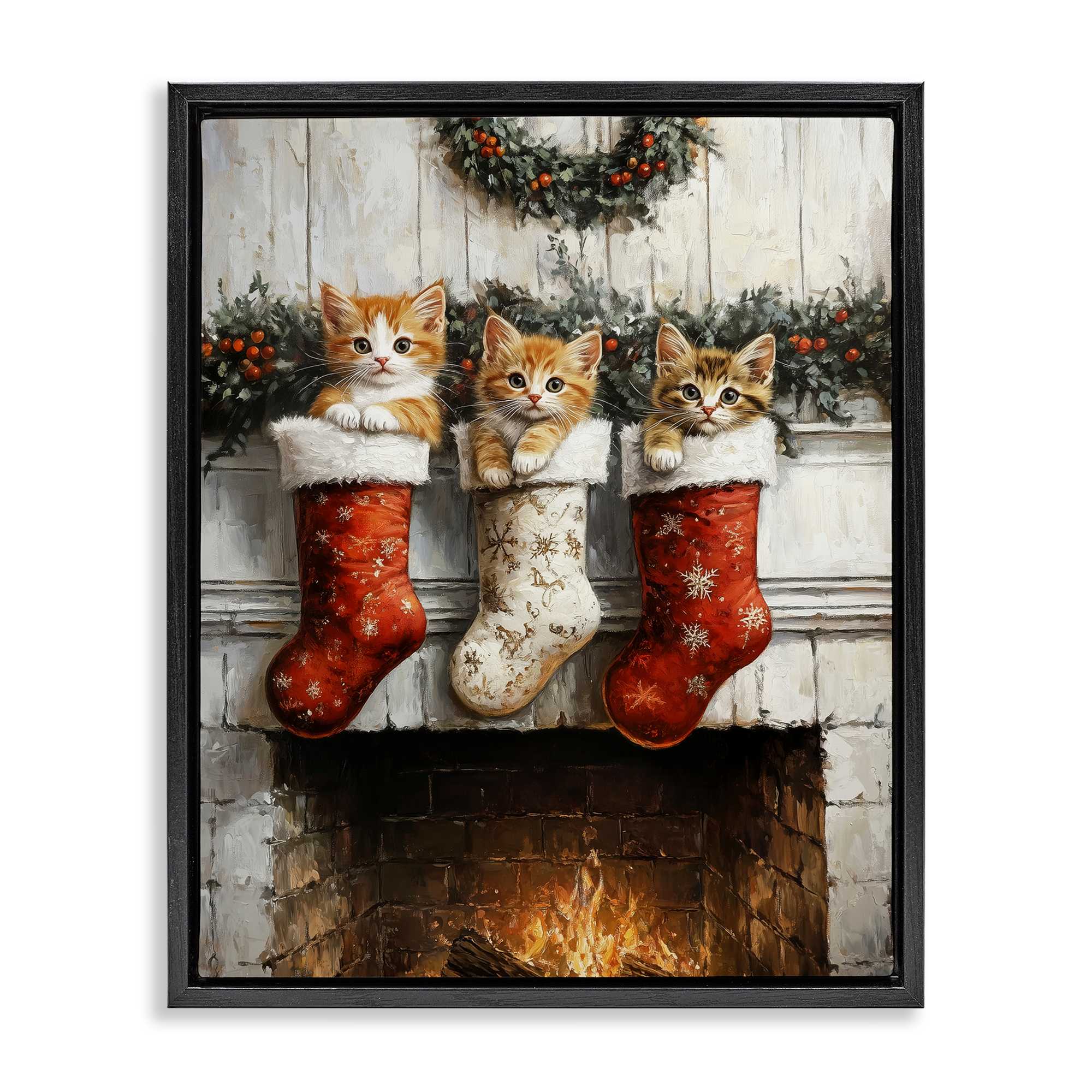 Stupell Industries BT-922-FFB-16X20 Christmas Kittens in Stockings Floating Frame design by Arlington Prints