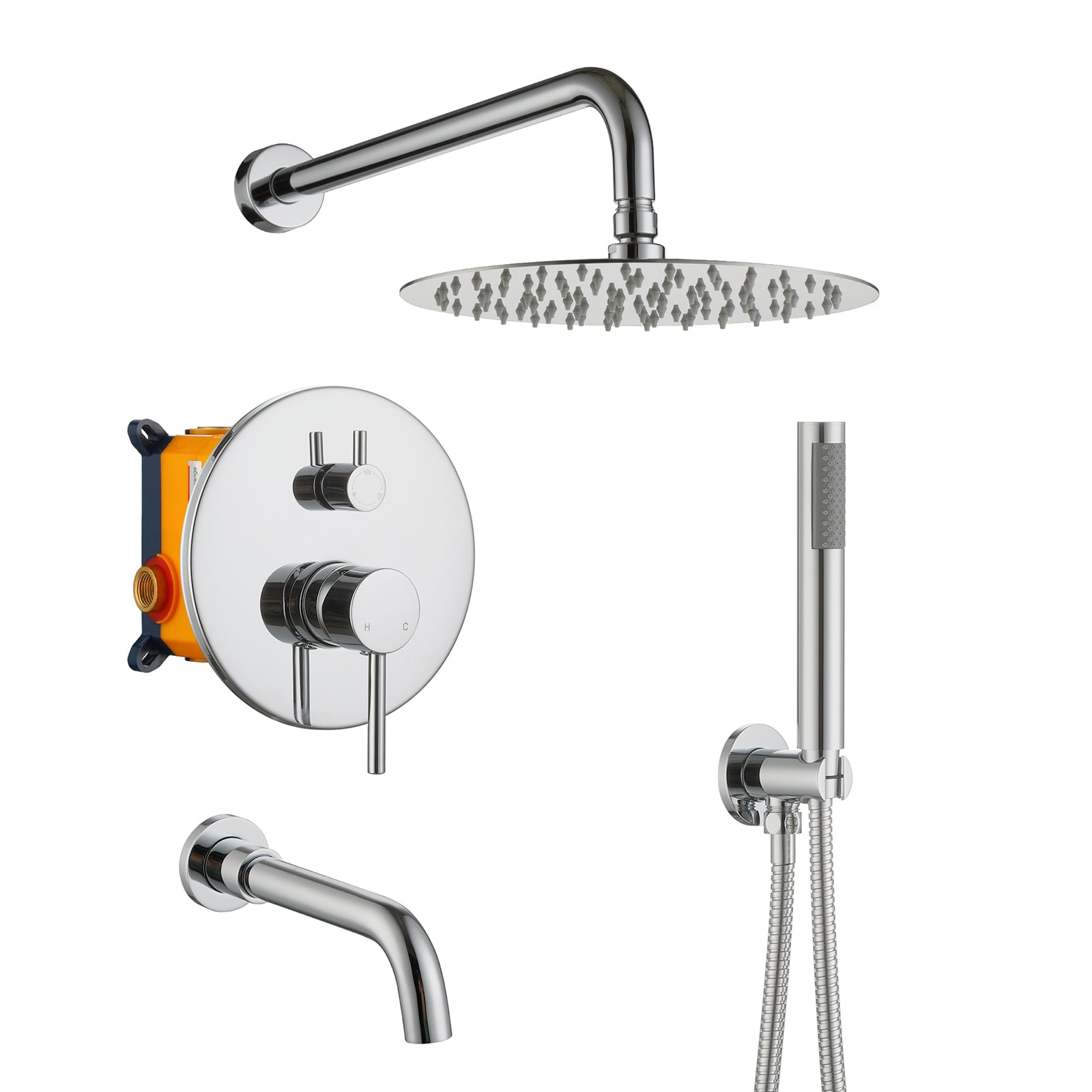 Mondawe MDRB-012MB Chrome 10-in Built-In Shower Faucet System with 3-way Diverter ( Pressure-balanced Valve Included )