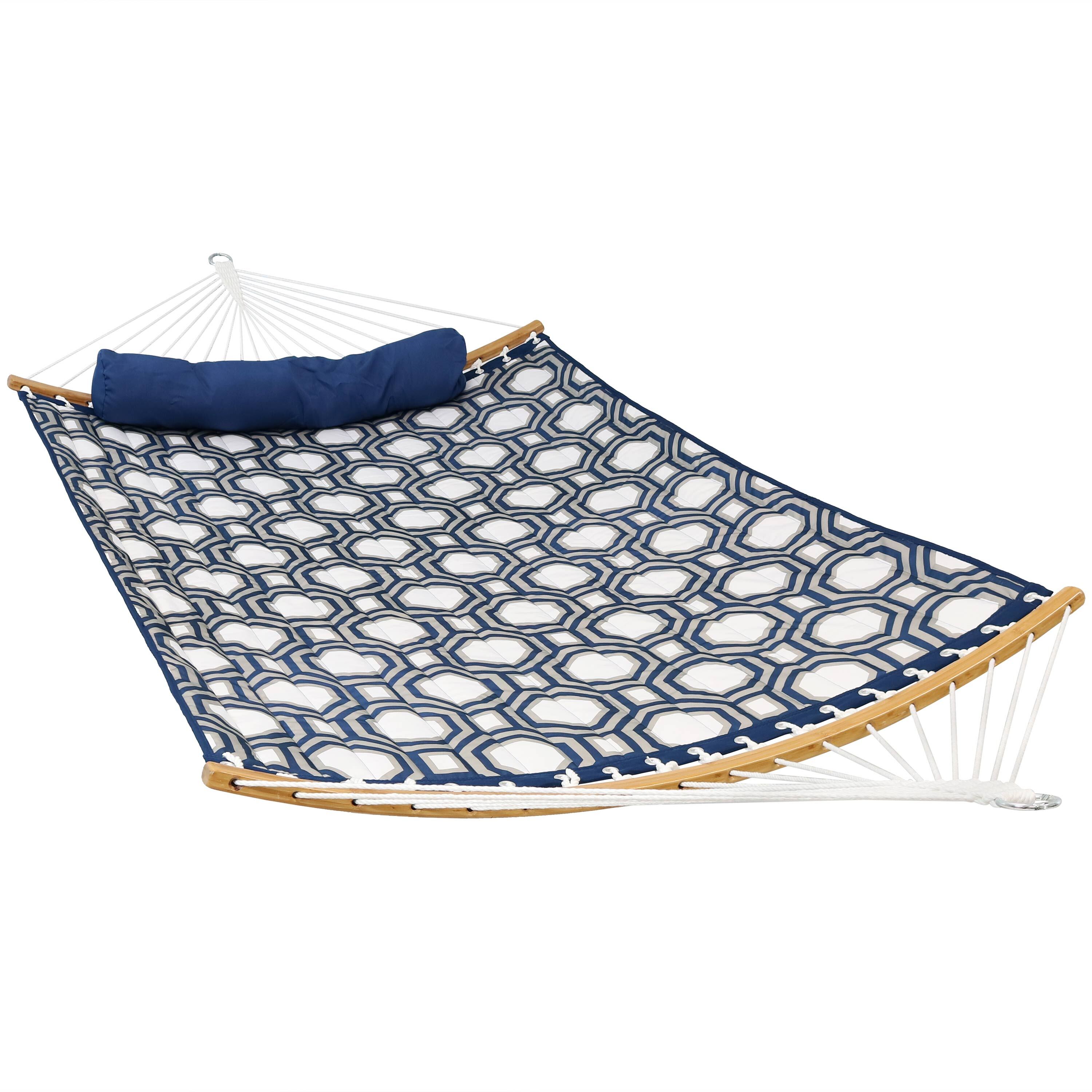 Sunnydaze Decor Quilted Hammock with Curved Spreader Bars Navy and Gray Octagon