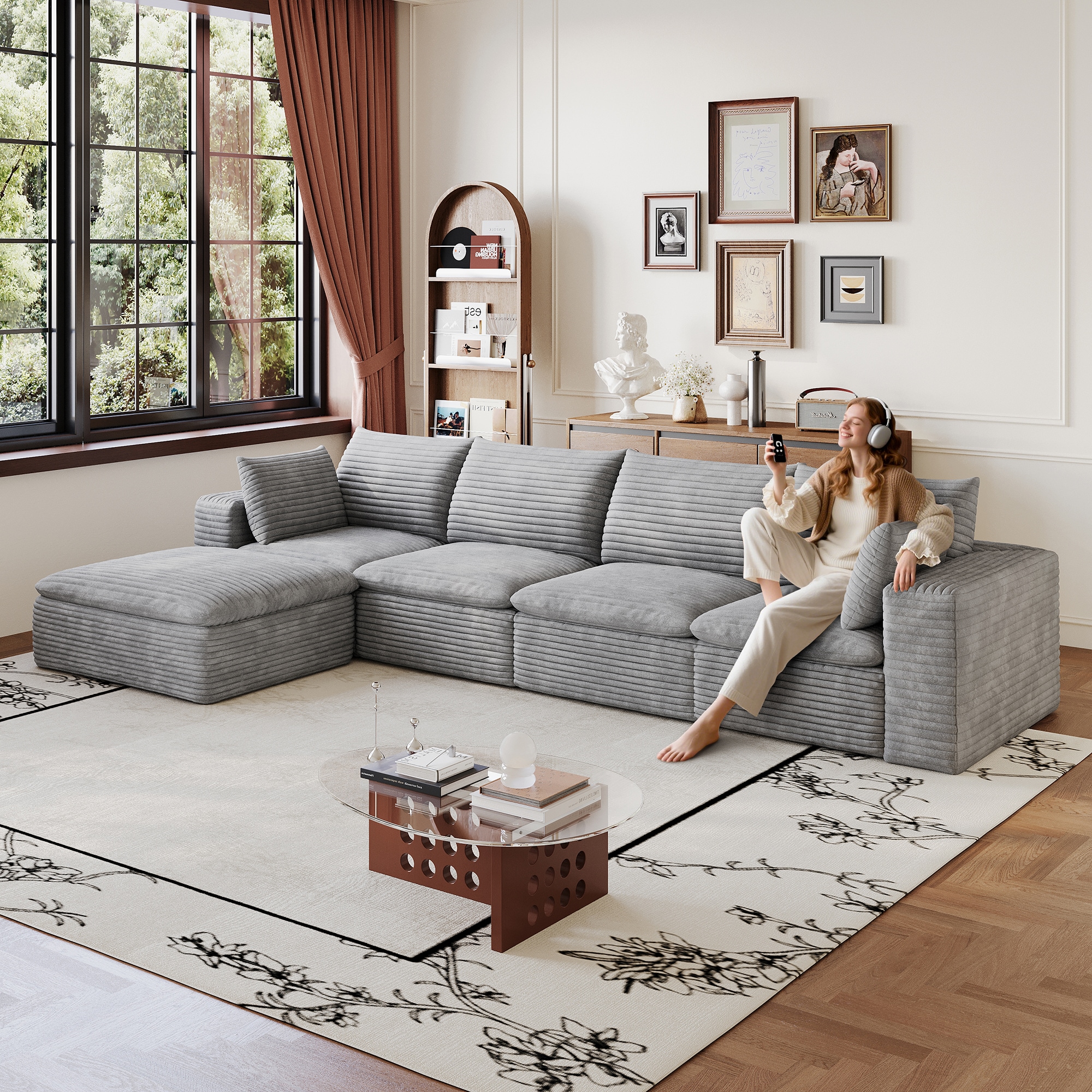 YINIX YC 104.3-in W Modern Gray Chenille 4-seater Sofa with