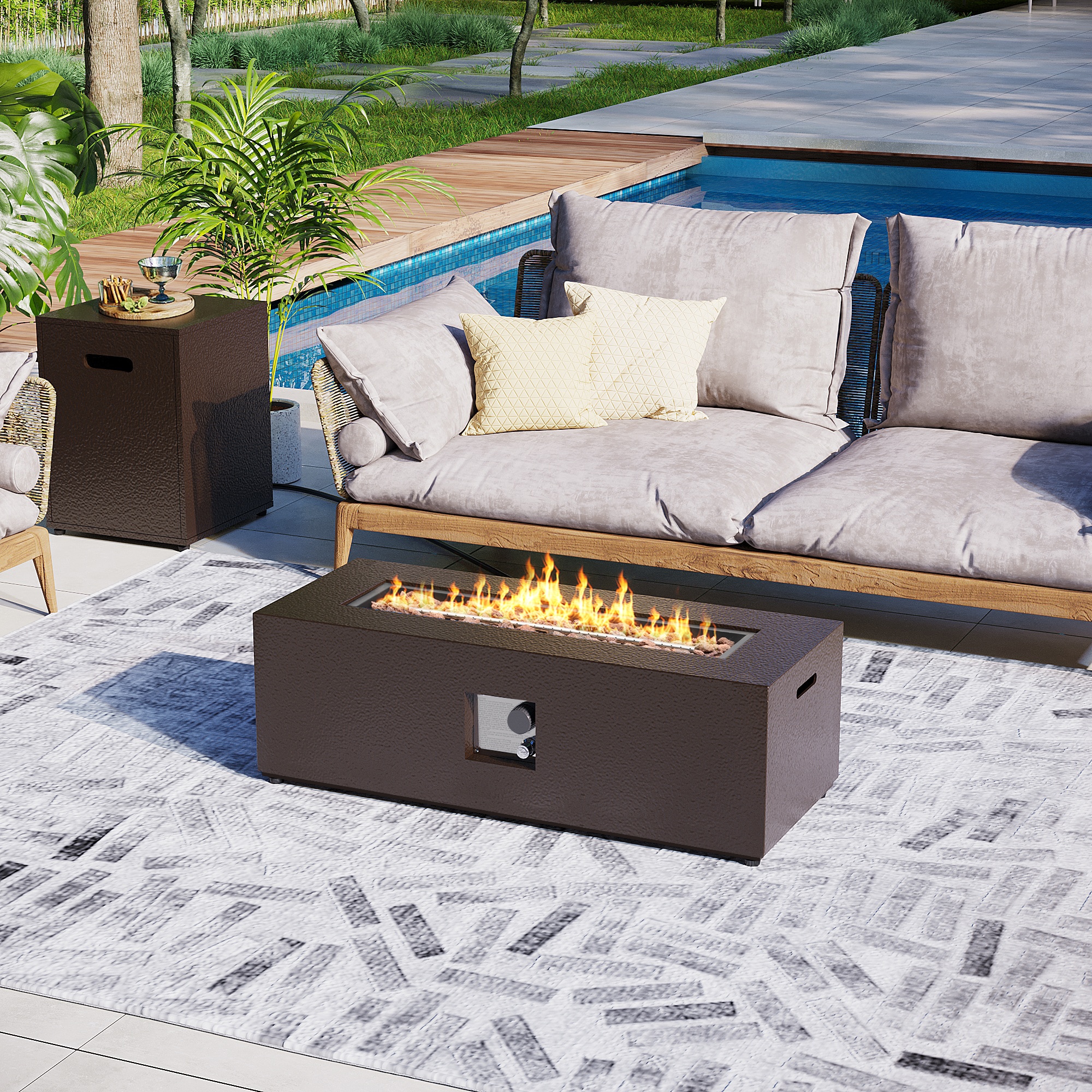 Patio Watcher 42T-CFX-DGRAY-T 42-in W Brown Iron Rectangle Liquid propane Fire pit table