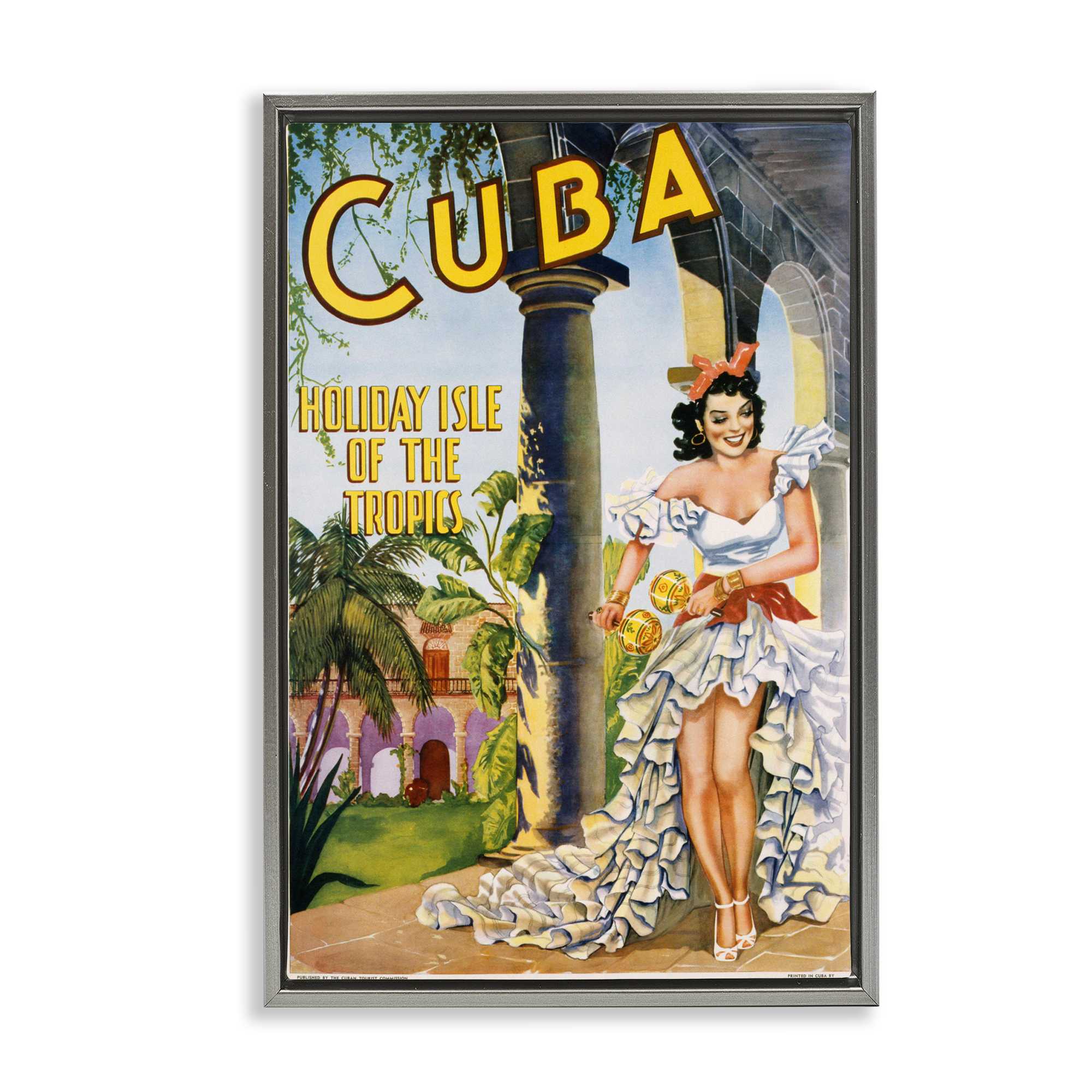 Stupell Industries BT-320-FFL-16X24 Cuba Travel Advertisement Gray Framed Floater Canvas Wall Art By Marcus Jules 17 x 25