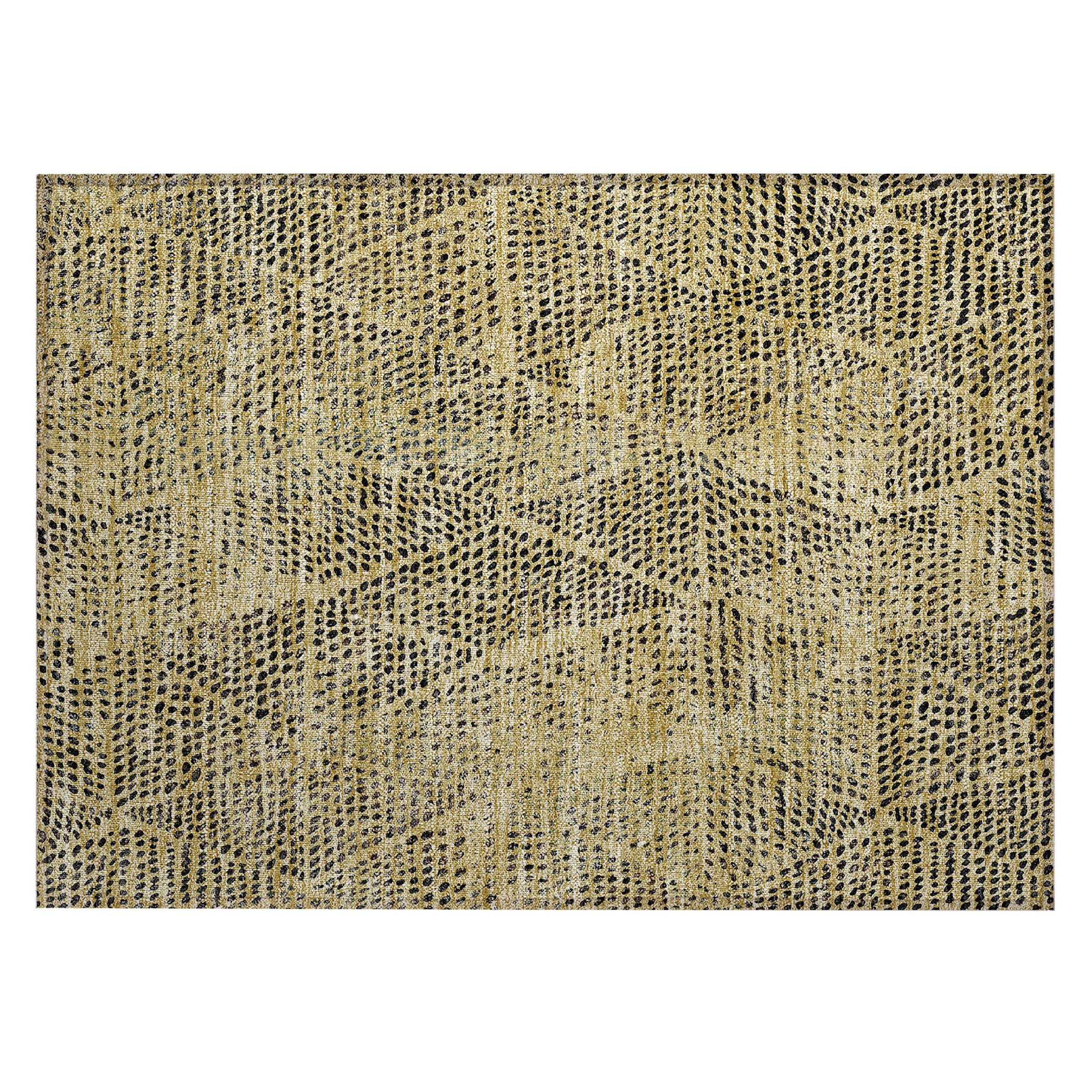 Gold and Black Diamond Pattern Washable Synthetic Rug