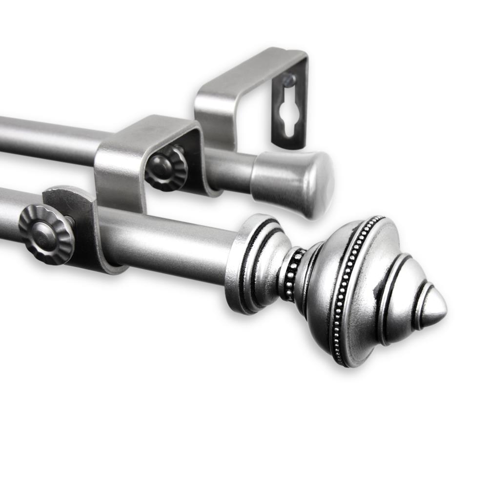 Hart & Harlow L5708-285D 5/8-in Lina 28-in to 48-in Satin nickel Steel Double curtain rod with Finials