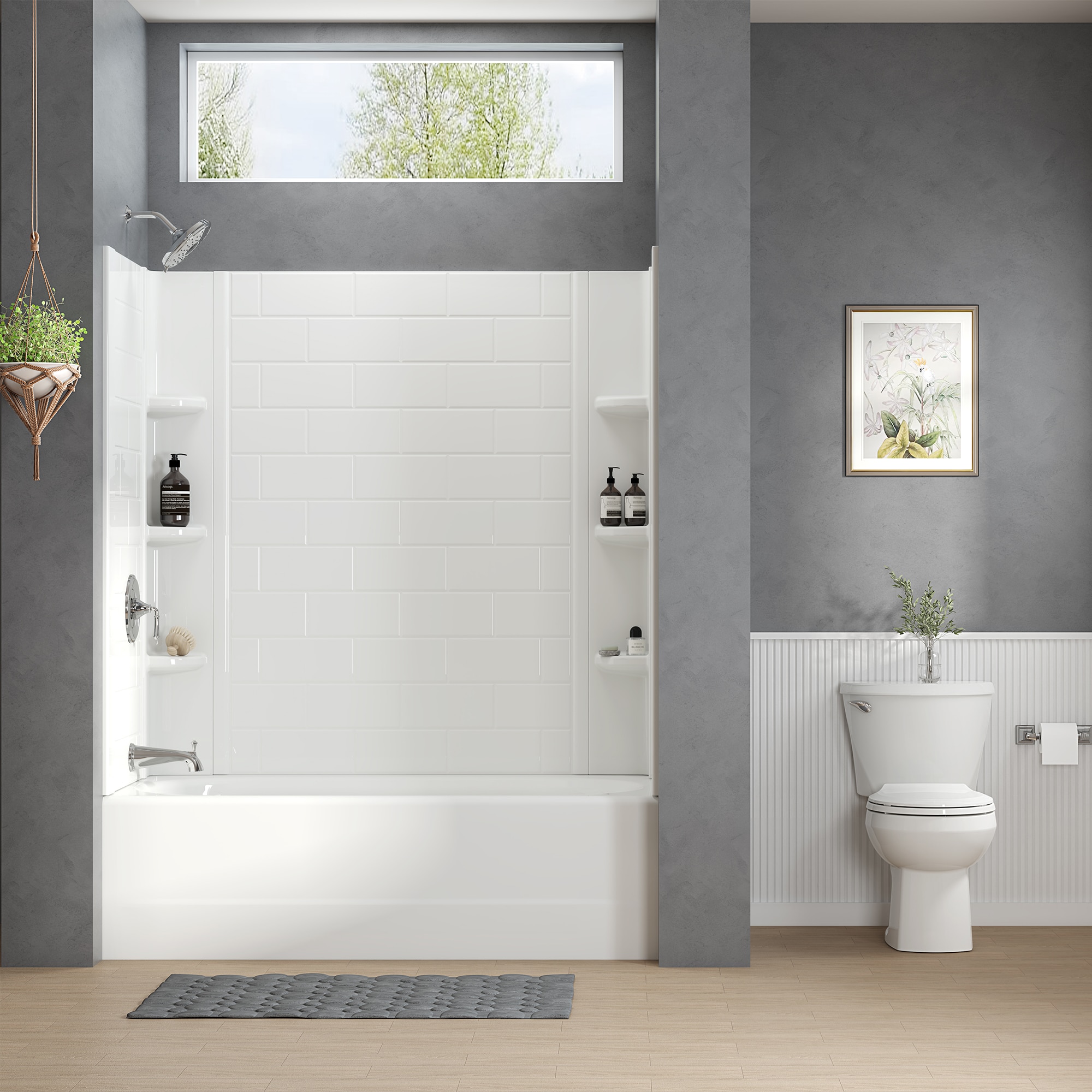 American Standard 3961BWT60.020 Princeton Pro 60-in L x 30-in W x 60-in H White 3 -Piece Direct to stud Bathtub surround