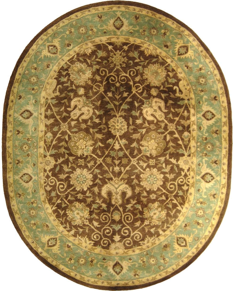 Safavieh AT21G-8OV Antiquity Dergaz 8 x 10 (ft) Tufted Wool Brown/Green Oval Indoor Floral/Botanical Vintage Area rug