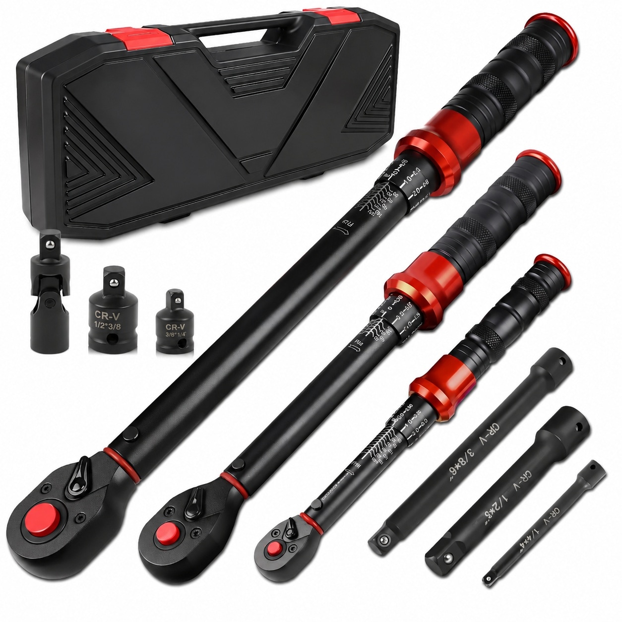 Linder Group Inc Torque Wrench Set 9 pcs Dual Scale Precision Tool Set Quarter Three Eighth Half Drive 72 Tooth Ratchet for Bike Motorcycle Car Repair