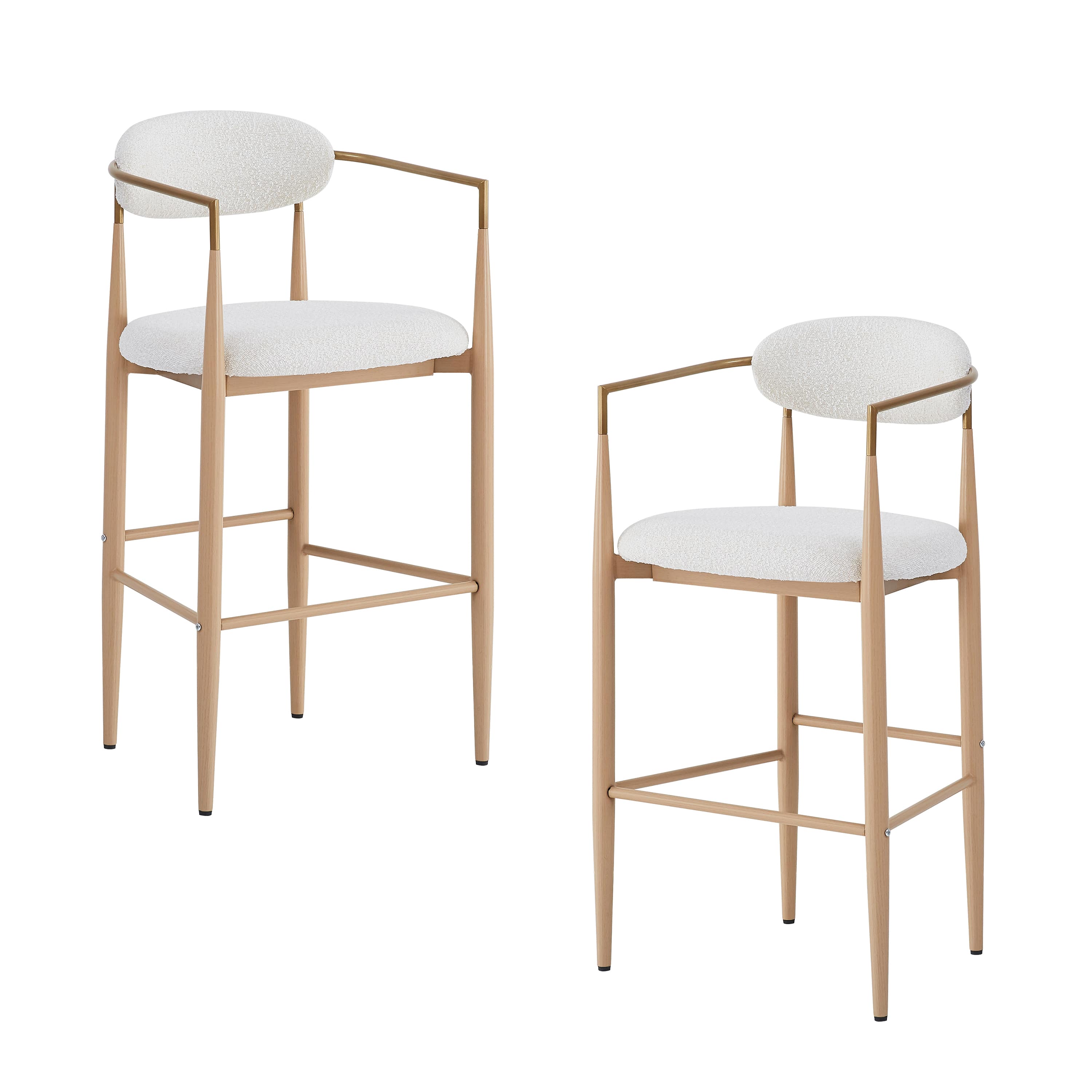 Vynxaria LEXY0151-DJCY-2WHG Beige Dining Chair Set of 2 with Natural Wood and Iron Legs