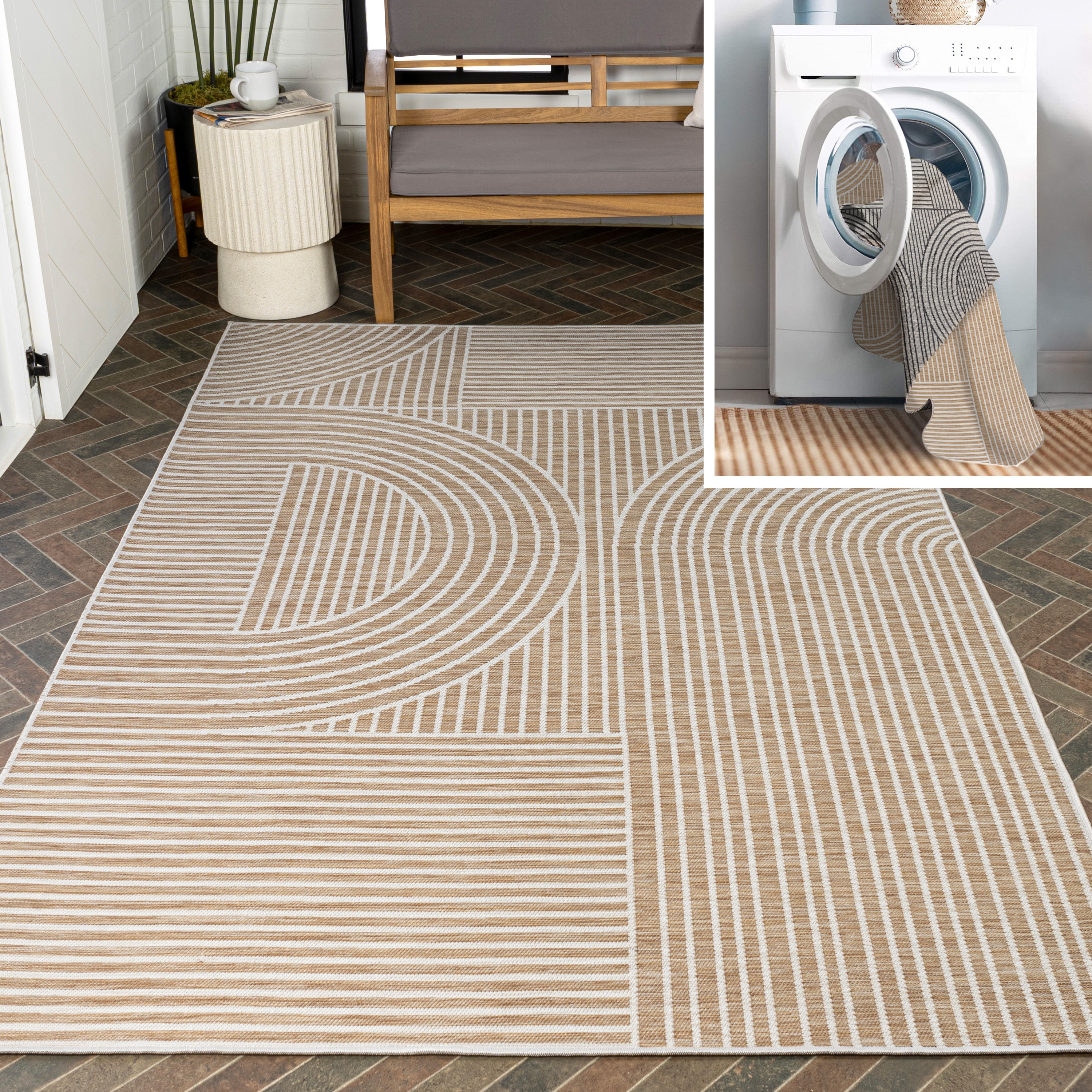 Zephyr Black and Cream Synthetic Stripe Reversible Rug 3' x 5'