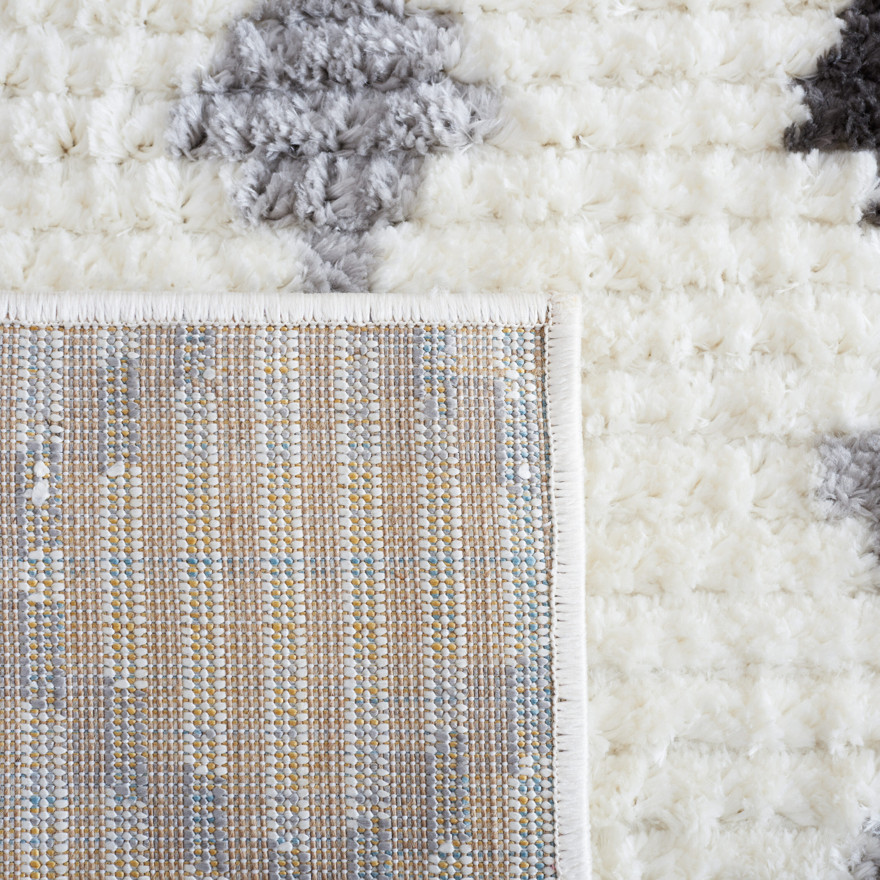 Ivory and Gray Hand-Knotted Synthetic Rectangular Rug