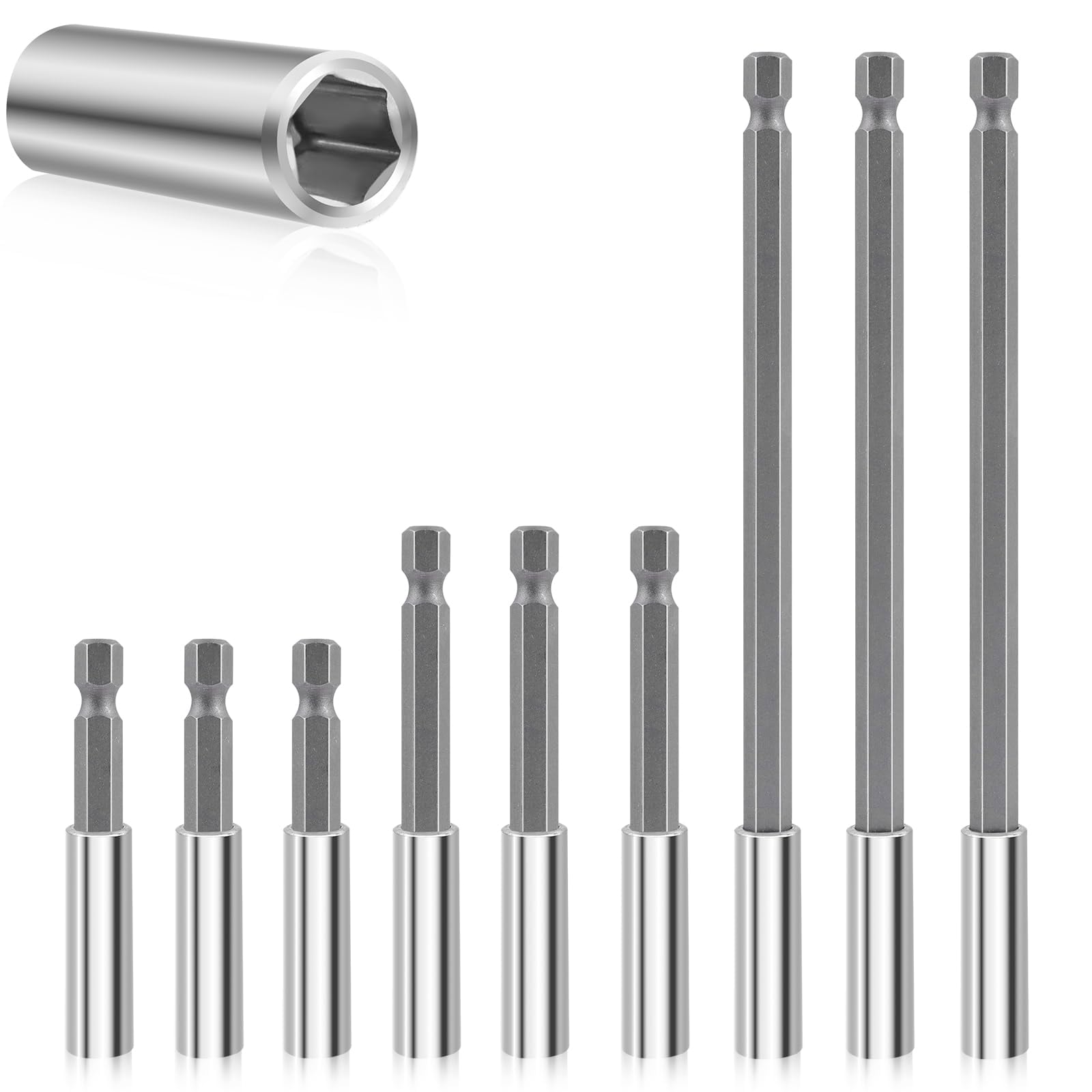 Linder Group Inc Drill Bit Holder Extension Set 9 pcs Magnetic 1 Quarter Inch Hex Quick Change CRV Steel for Screwdriver Impact Driver Cordless Drill Includes