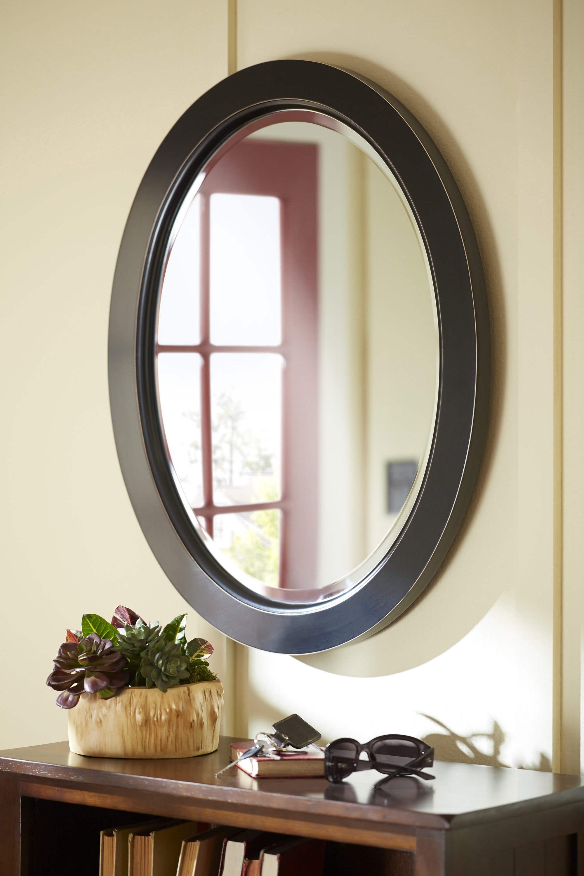 allen roth 24-in W x 30-in H Oval Black Beveled Wall Mirror in the Mirrors  department at