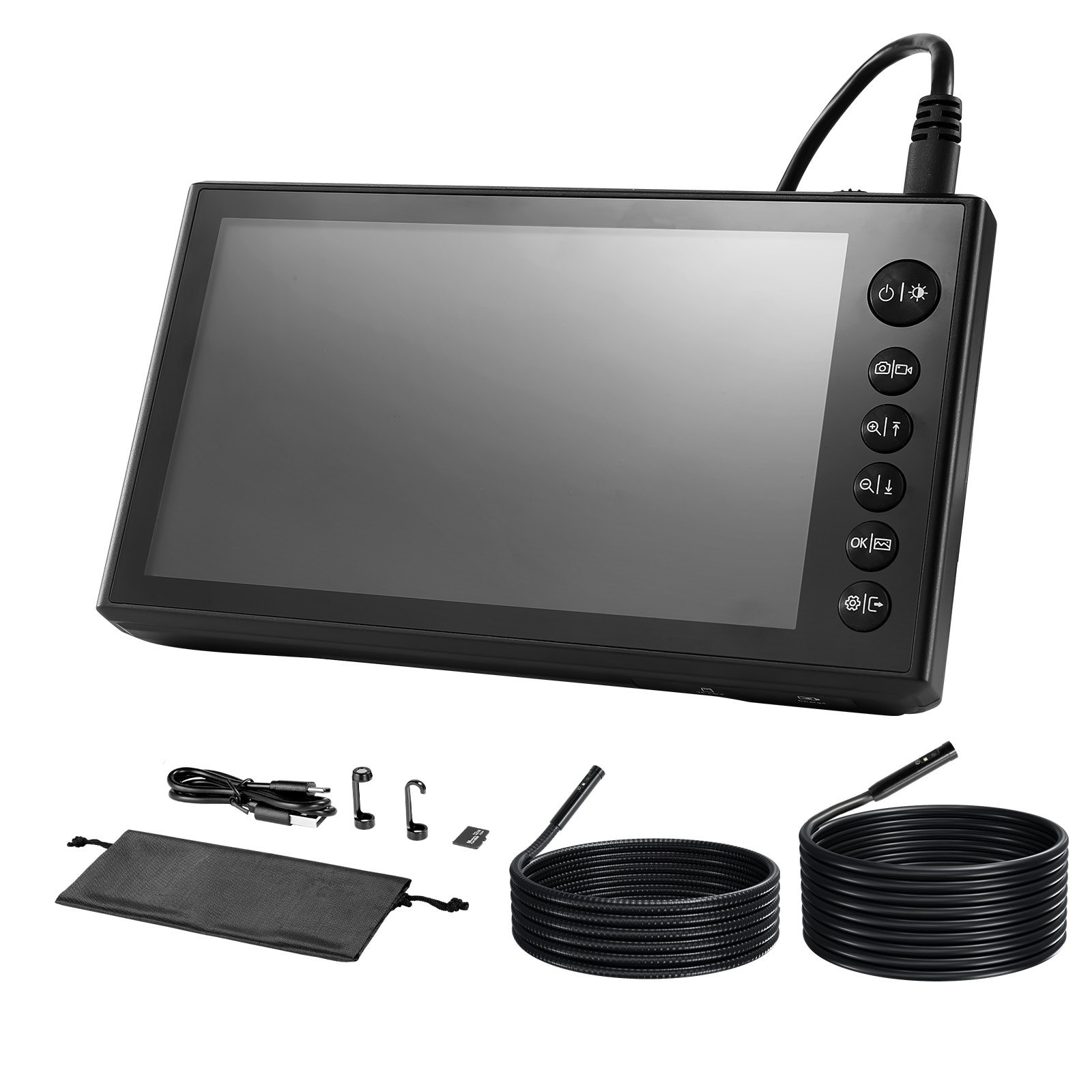 GIVIMO Triple Lens Endoscope with Dual Cables 7-in HD IPS Split-Screen Industrial Borescope with 10 LEDs 8X Zoom IP67 Waterproof for Auto and Plumbing