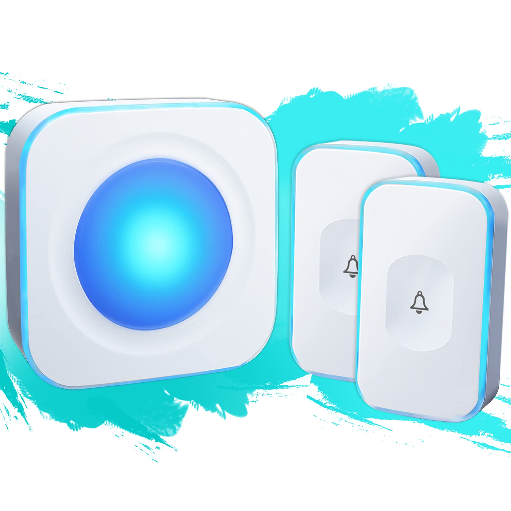 Phyfalip  Wireless Doorbell Waterproof 1200 Feet Range 36 Melodies 4 Volume Levels Flash Light for Hearing Impaired Easy Install 1 Receiver 2