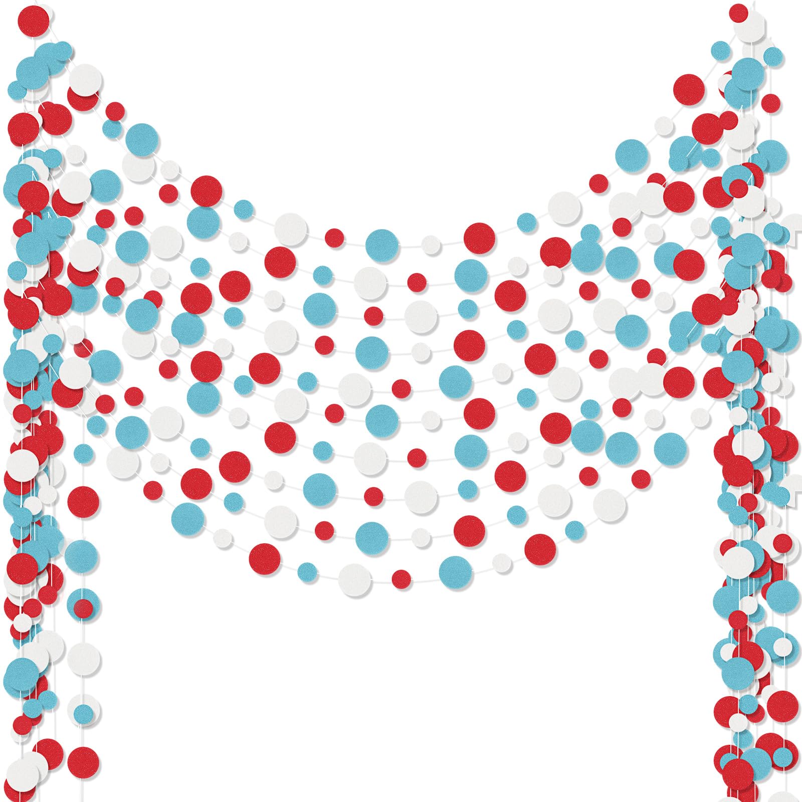 Linder Group Inc 10 pack colorful dots paper garland glitter round hanging confetti streamers backdrop light blue white red 13 ft long for birthday classroom