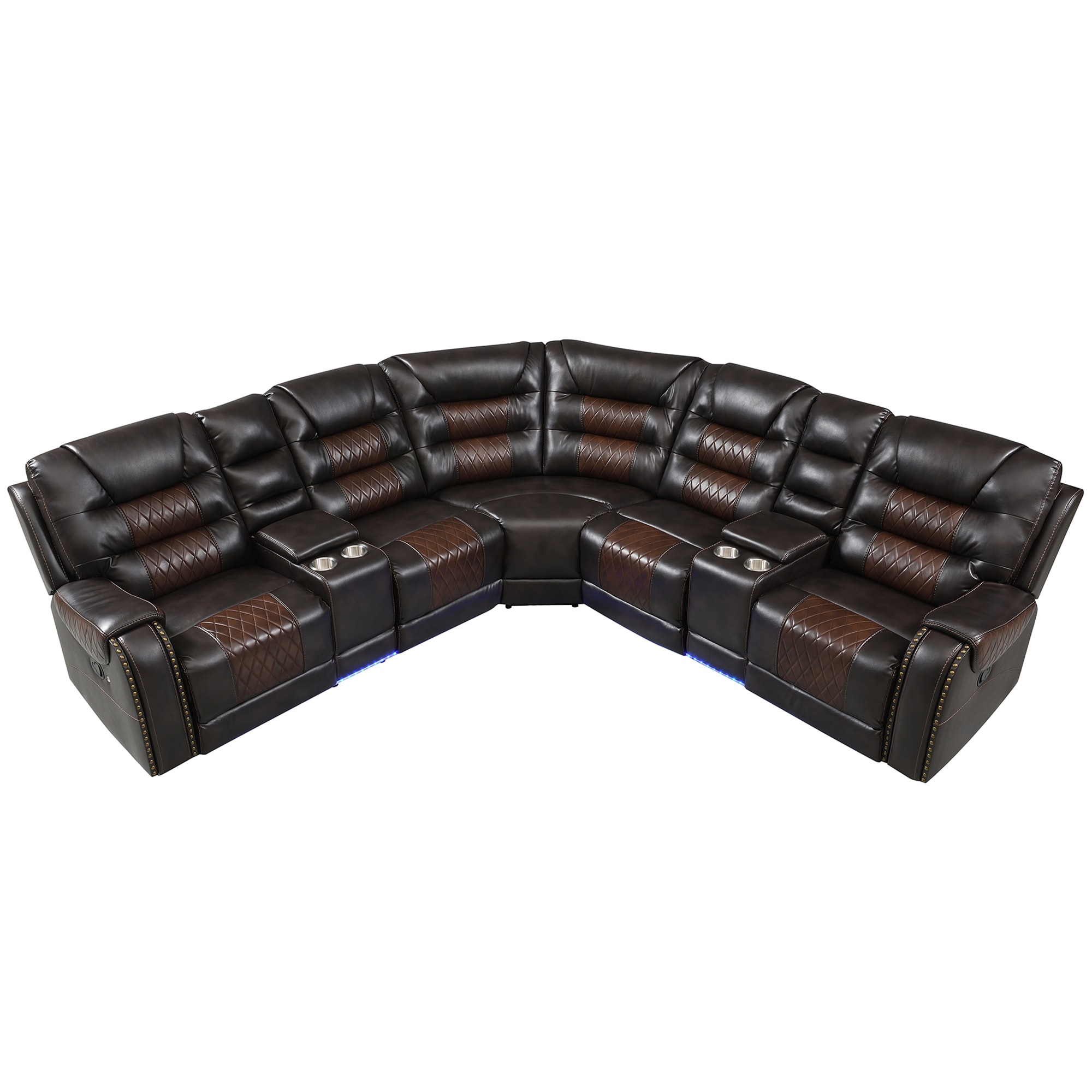 Bybafun YA3700371 113.5-in Modern Black+Brown Faux leather Reclining Sectional
