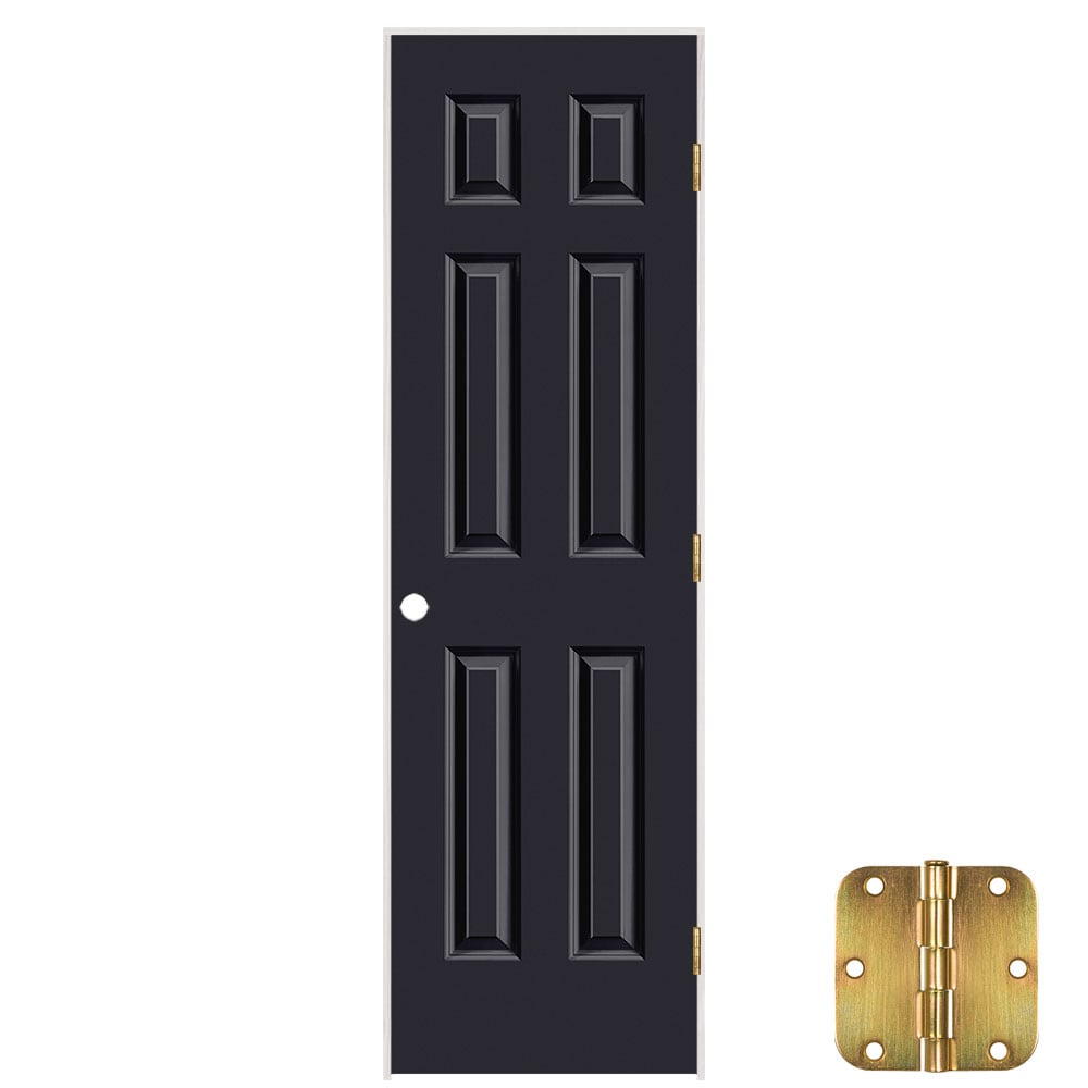 Masonite 641447 24-in x 80-in Midnight Solid core 6-panel Left hand Smooth Prefinished Molded composite Flat Jamb Single Prehung Interior Door