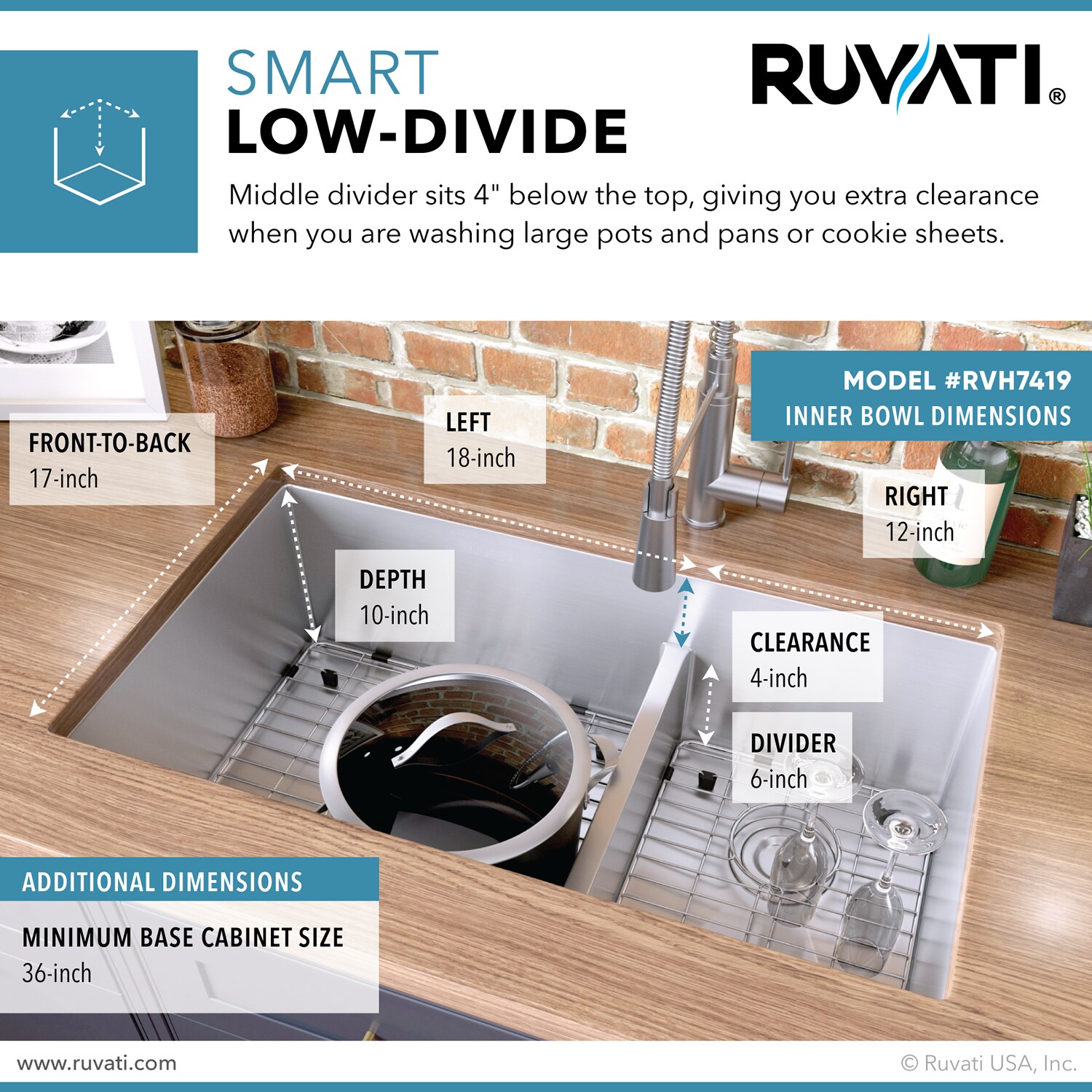 Ruvati Gravena Undermount 33-in x 19-in Stainless Steel Double Offset ...