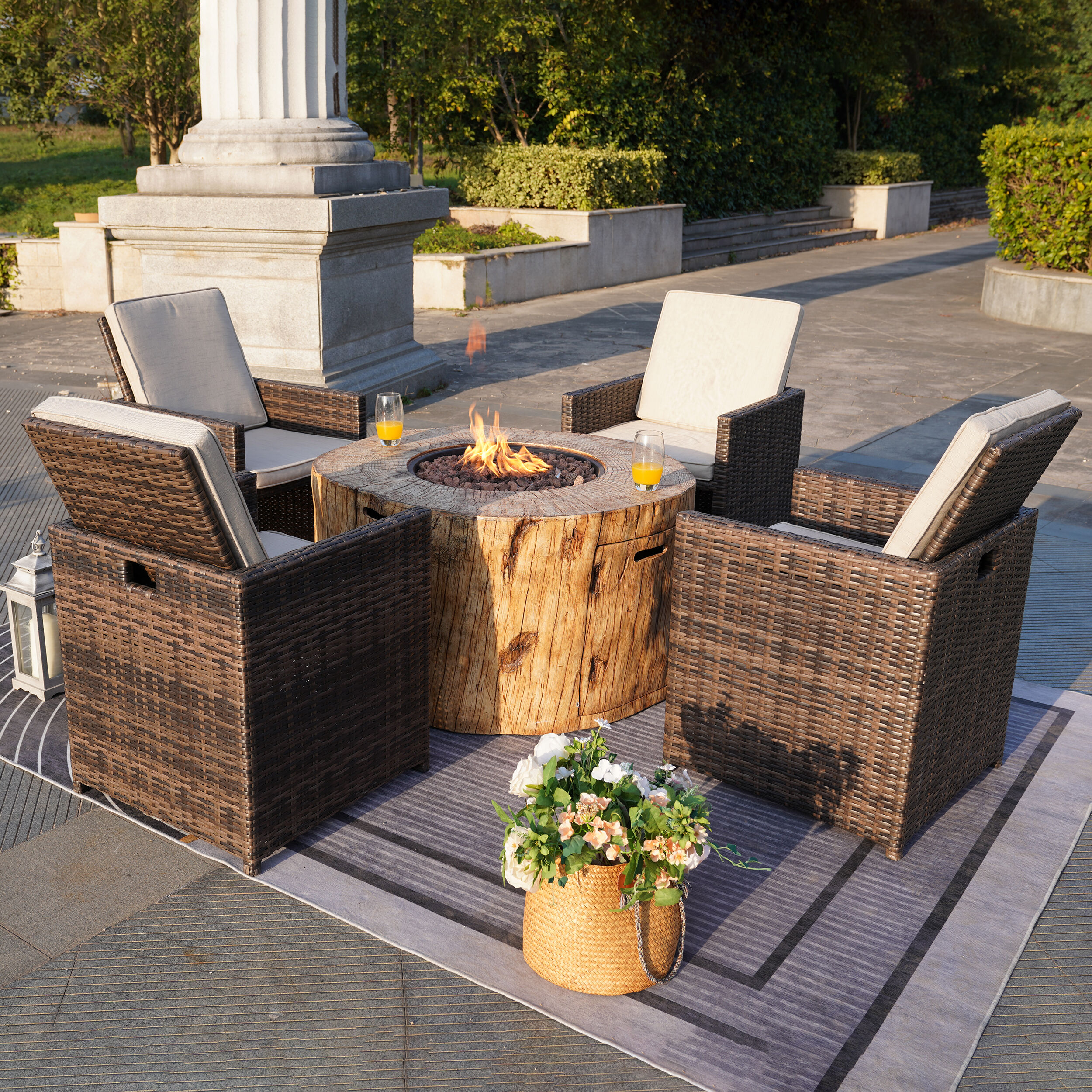Moda Furnishings MAG-2180-3234B 5 -Piece Wicker Patio Conversation Set with Brown Brown Cushions