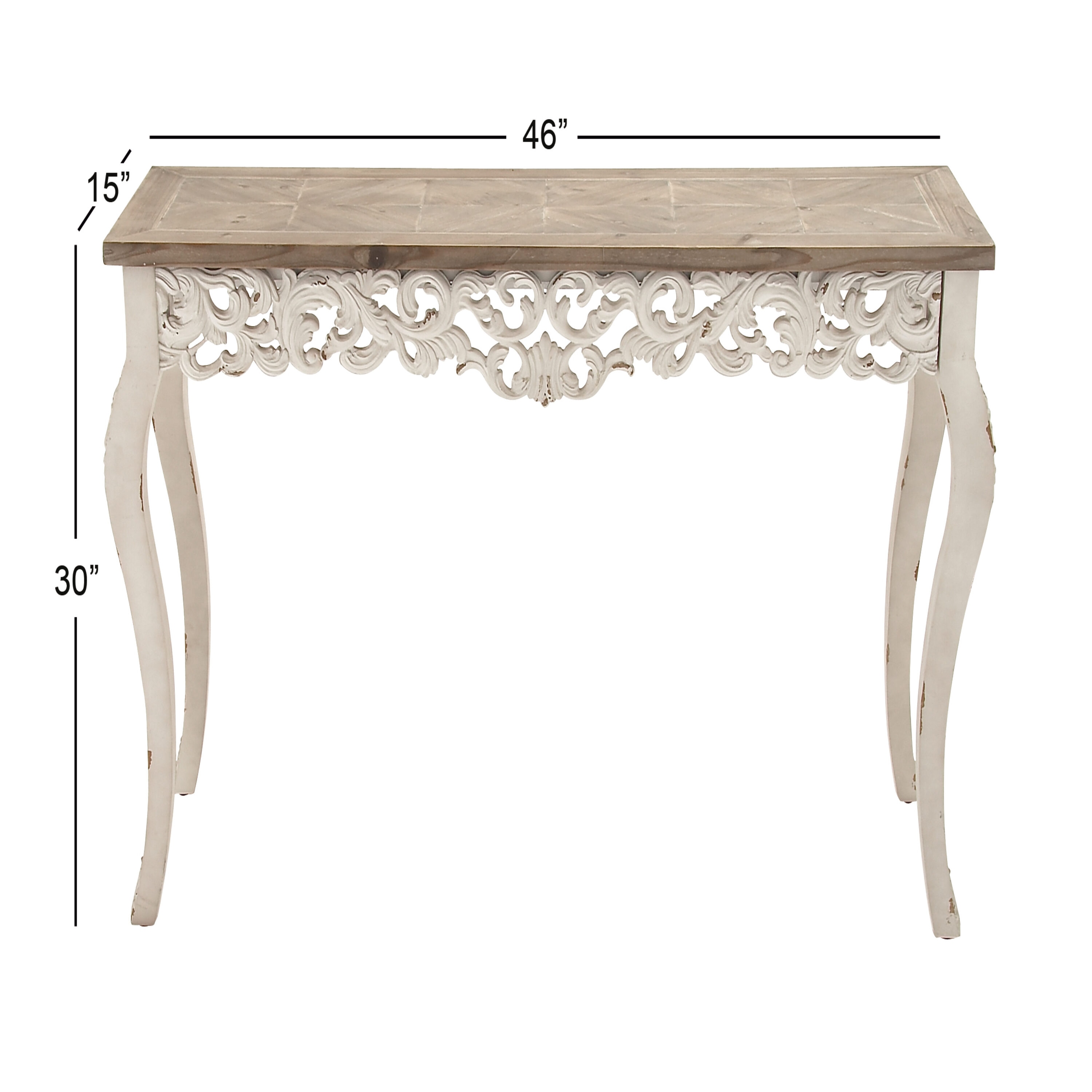 Elegant Farmhouse 46" White and Brown Wood Carved Console Table