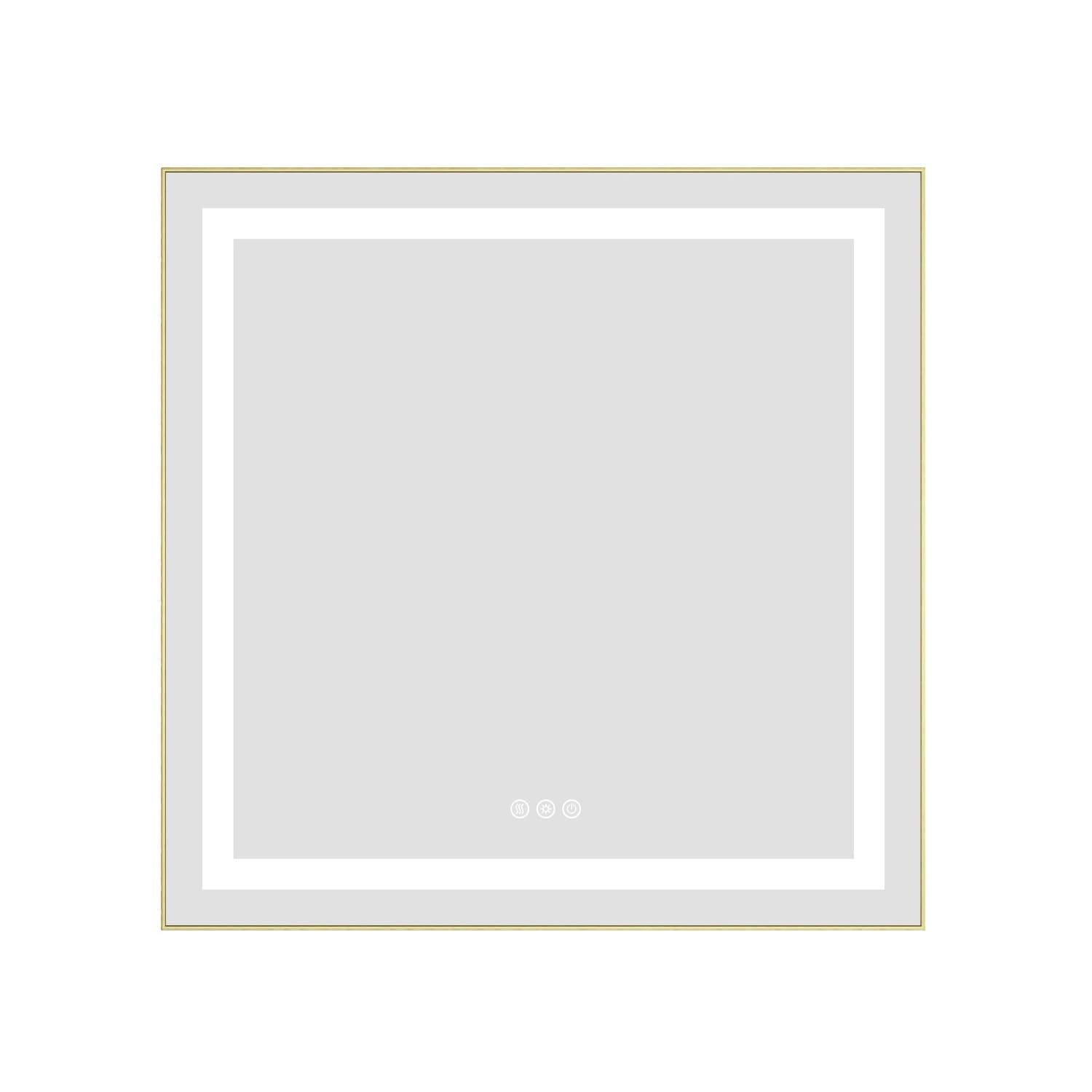 LIVACA 30 inch x 30 inch Brushed Gold LED Bathroom Mirror with Aluminum Frame and Front and Backlight with Anti-Fog and Stepless Dimmable Memory Function