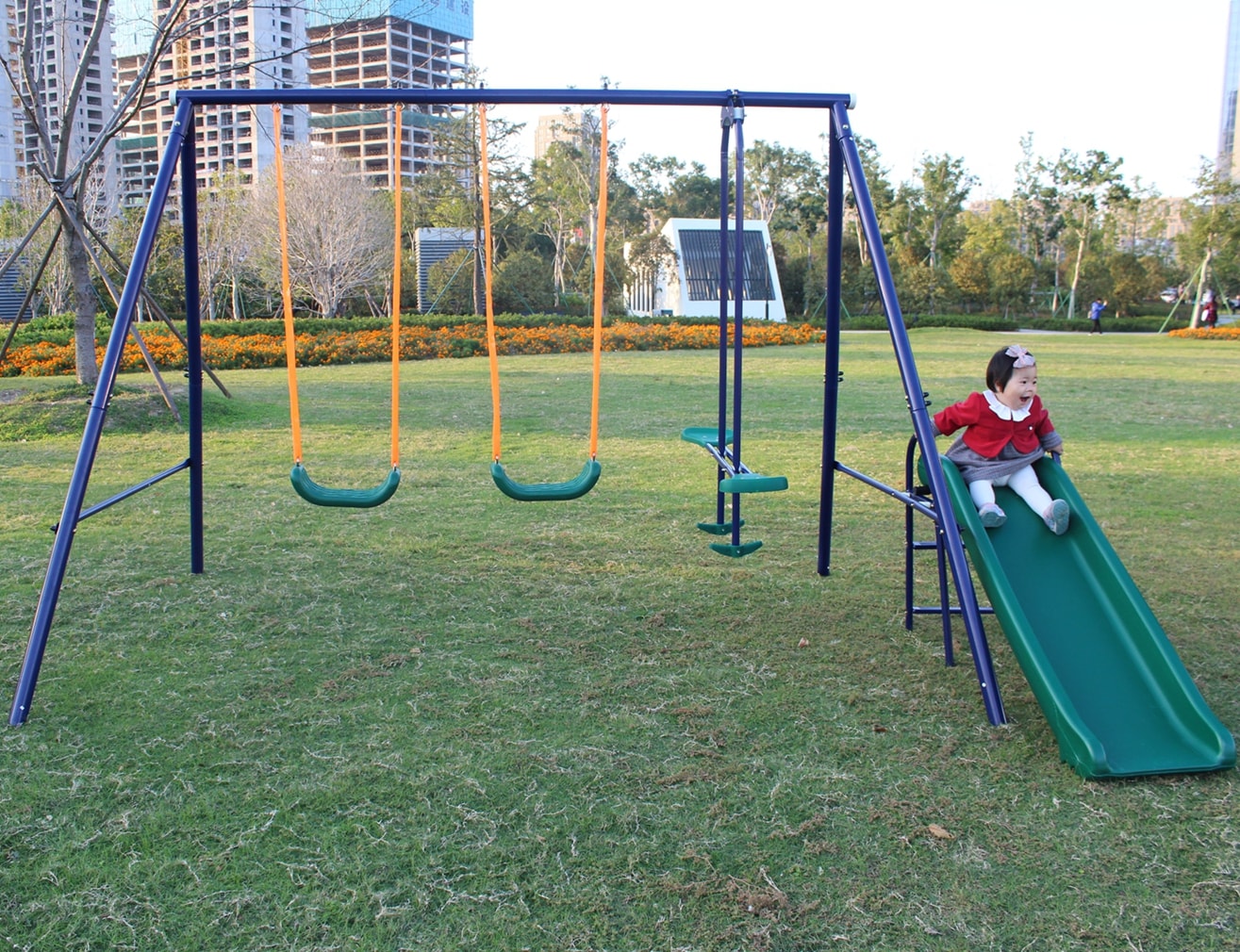 Runesay SS-6 Swing Sets Blue and Green Metal Rope Swing