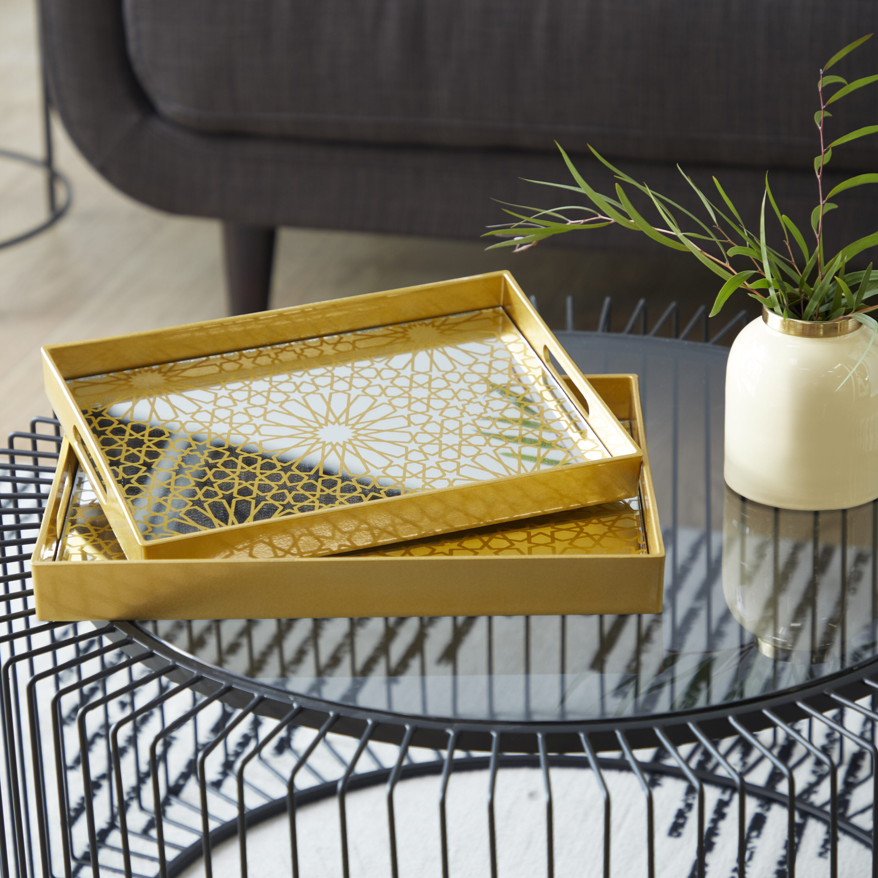Grayson Lane 62698 2 -Pack Gold Polypropylene Glam Decorative tray